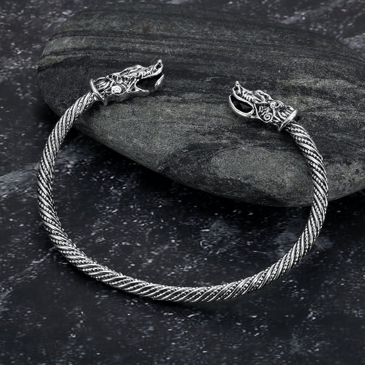 Nordic Pride Grey Wolf 's Head Torc Bracelet