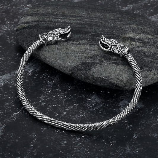 Nordic Pride Grey Wolf 's Head Torc Bracelet