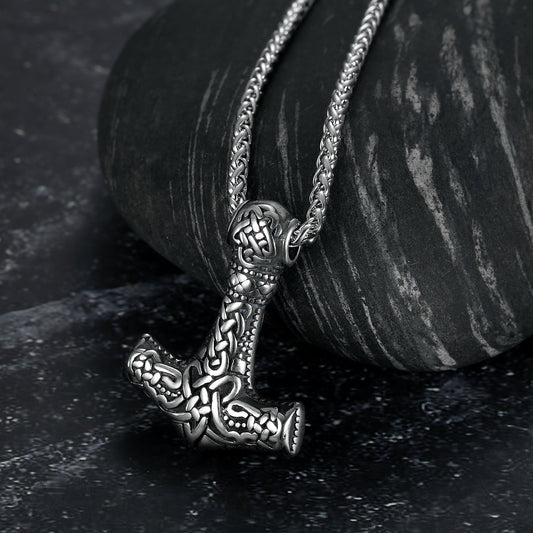 Nordic Pride Handcrafted Stainless Steel Fenrir Mjolnir Pendant