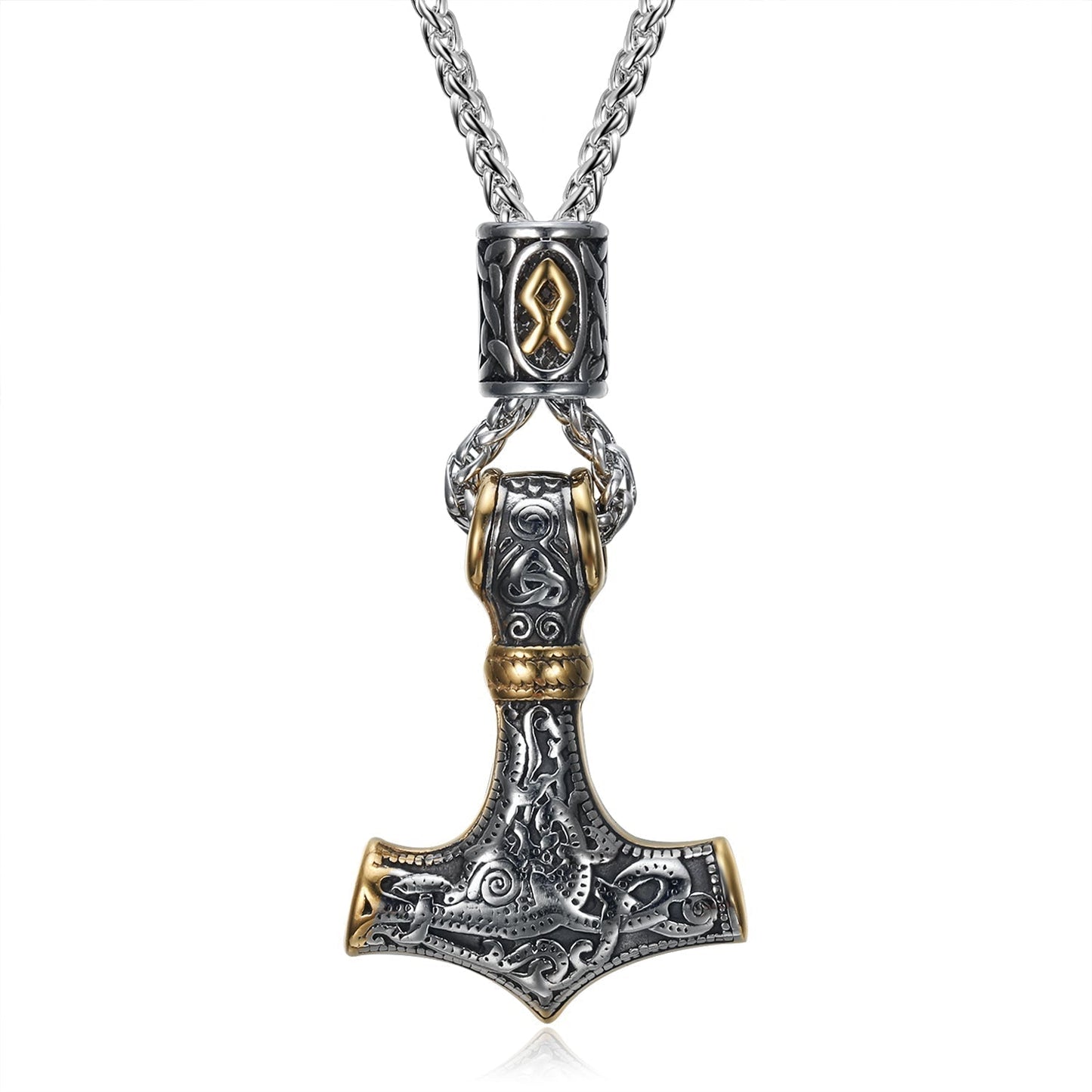 Nordic Pride Handcrafted Stainless Steel Mjolnir and Othala Pendant