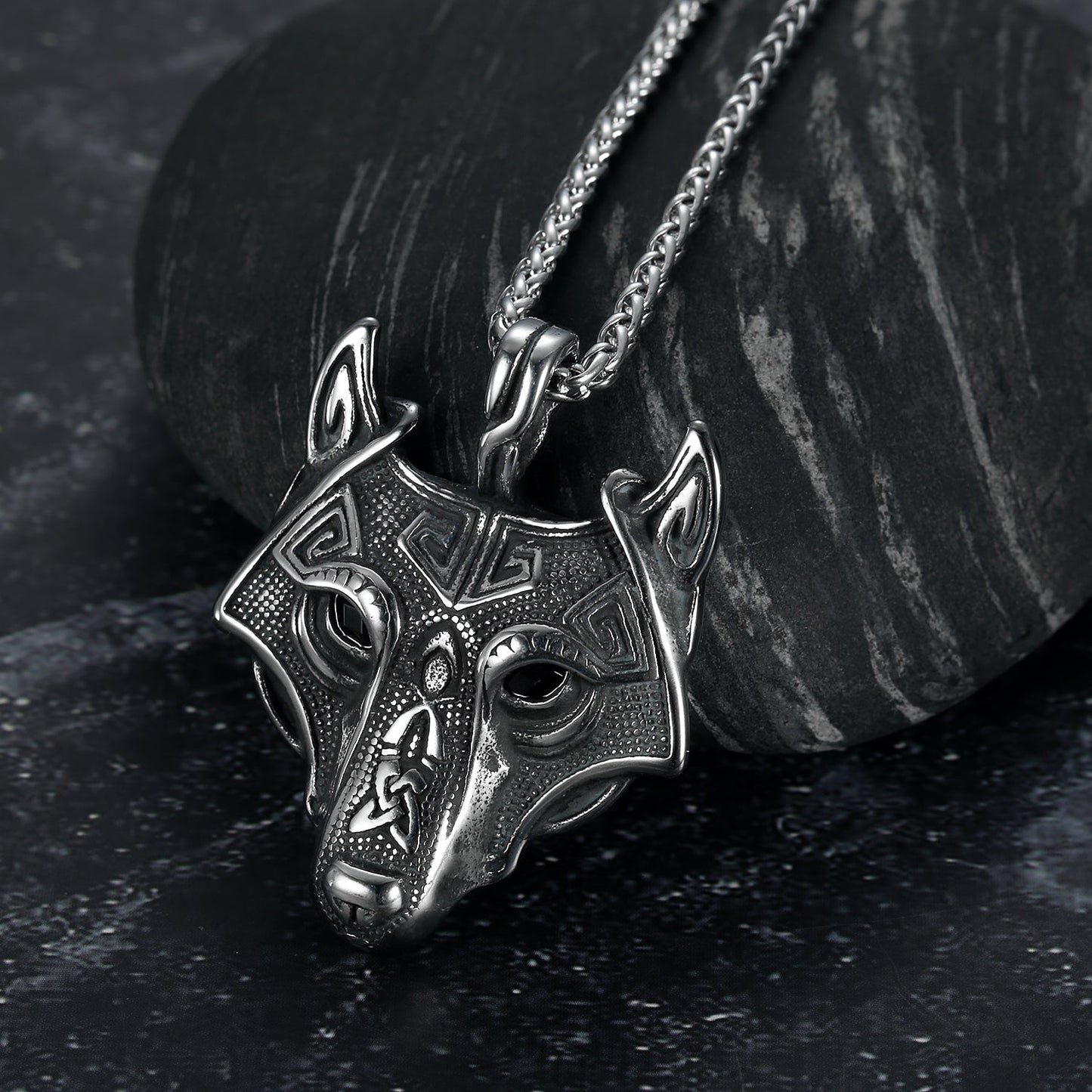 Nordic Pride Grey Wolf  Head Nordic Pendant - Metal Chain