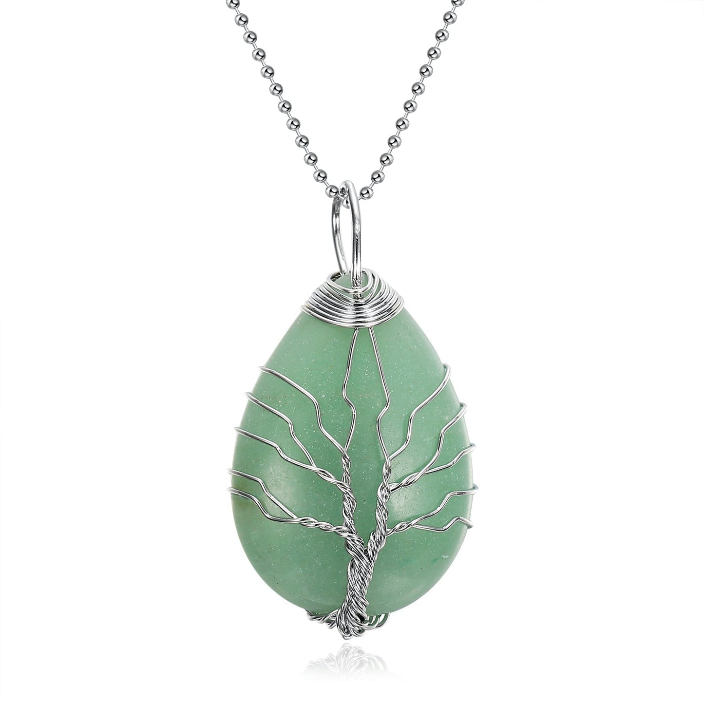 Nordic Pride Celtic Tree of Life Pendant & Chain on Teardrop Semi-Precious Stone