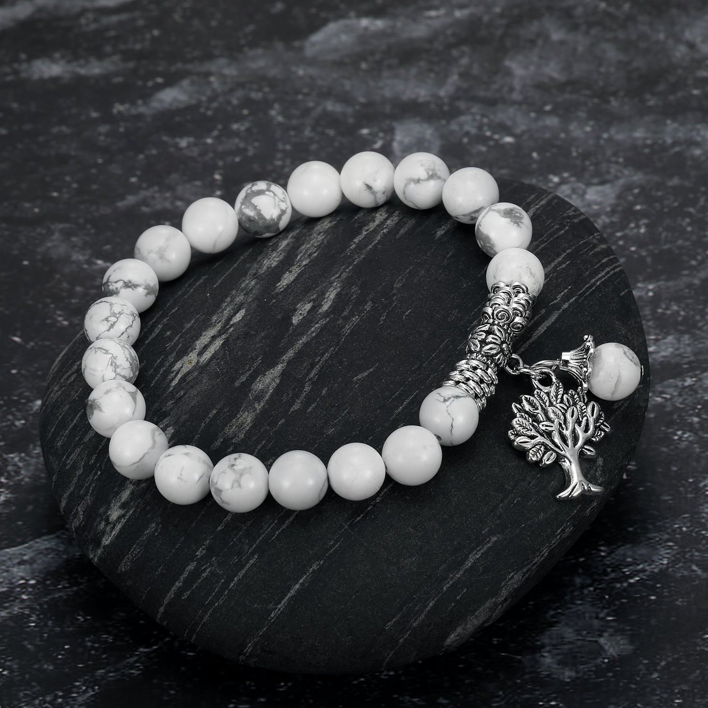 Nordic Pride White Howlite Gemstone Bracelet with Tree of Life Charm