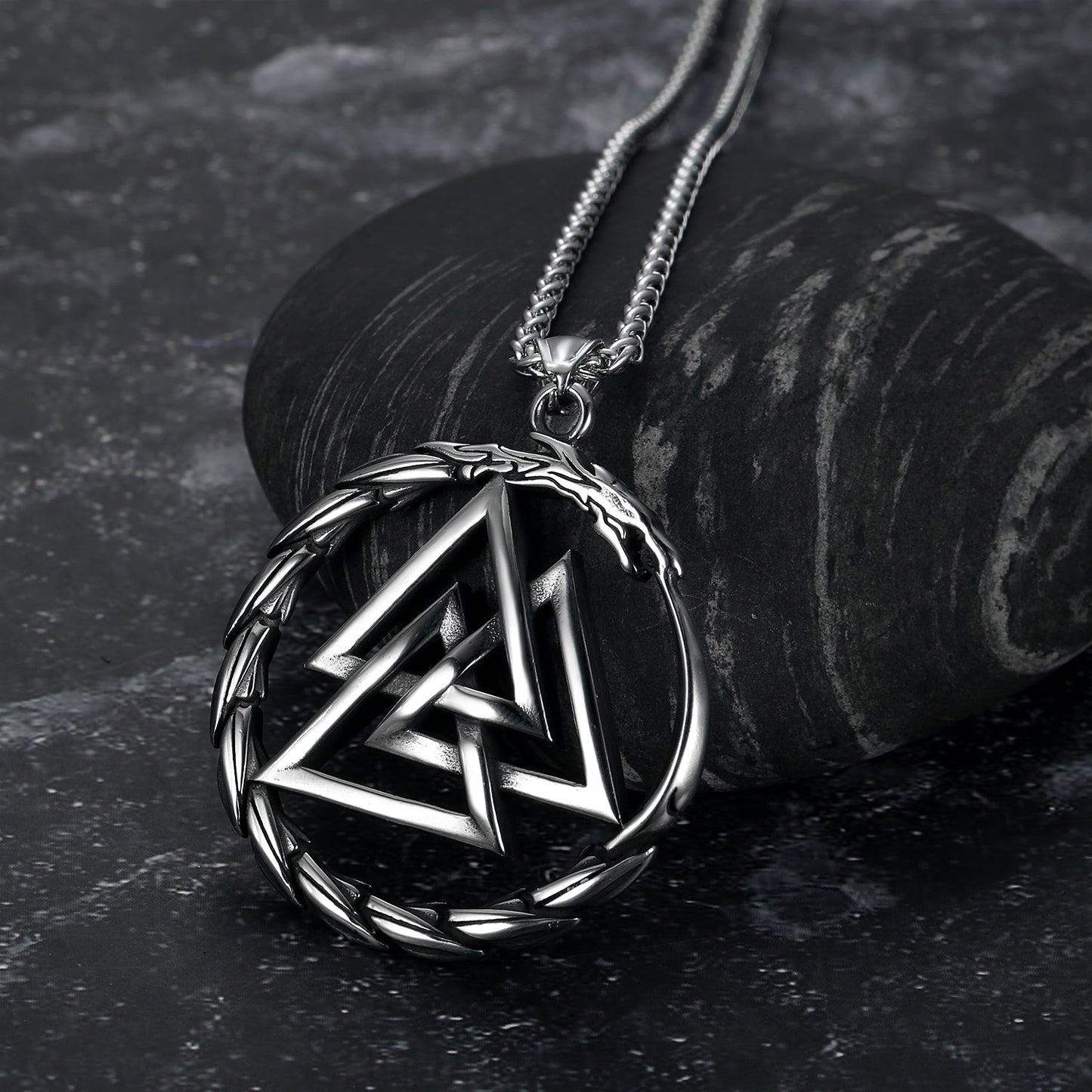 Nordic Pride Handcrafted Stainless Steel Valknut Symbol and Jormungand Pendant