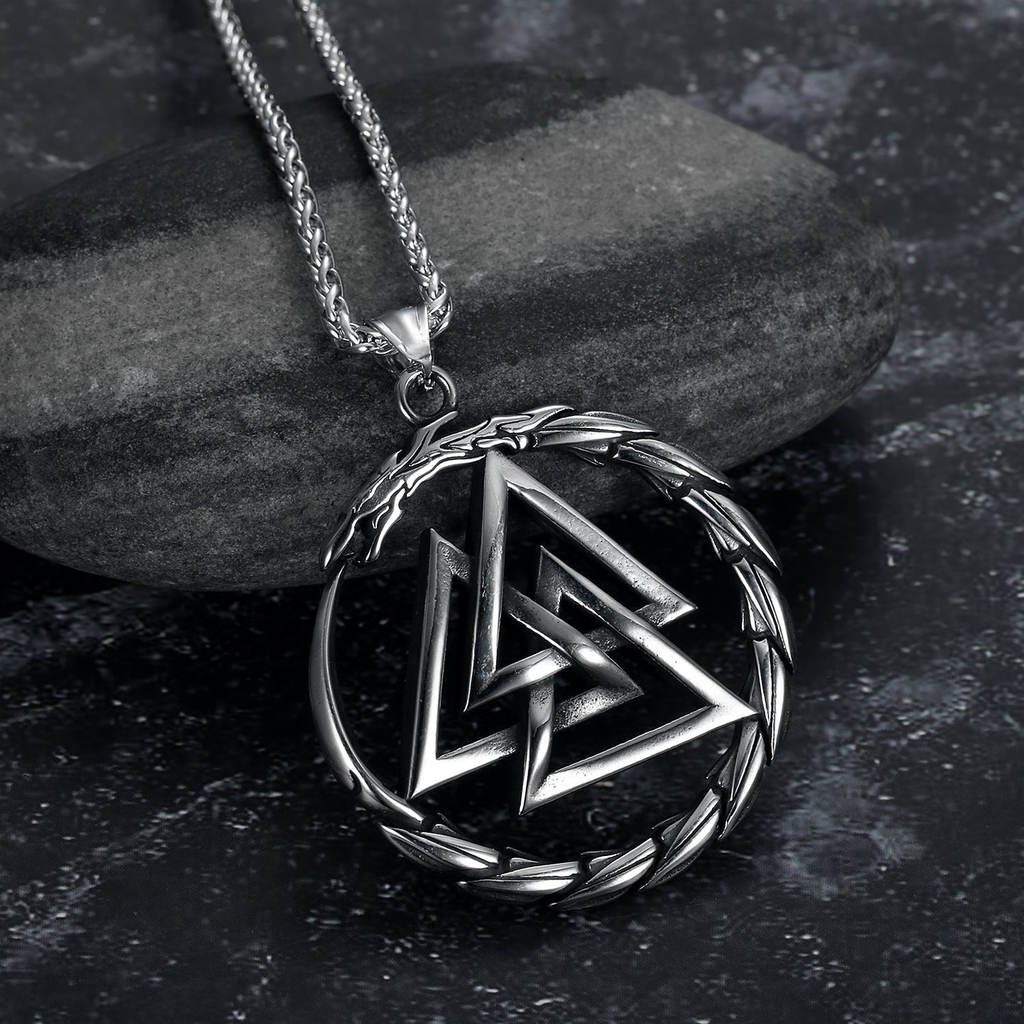 Nordic Pride Handcrafted Stainless Steel Valknut Symbol and Jormungand Pendant