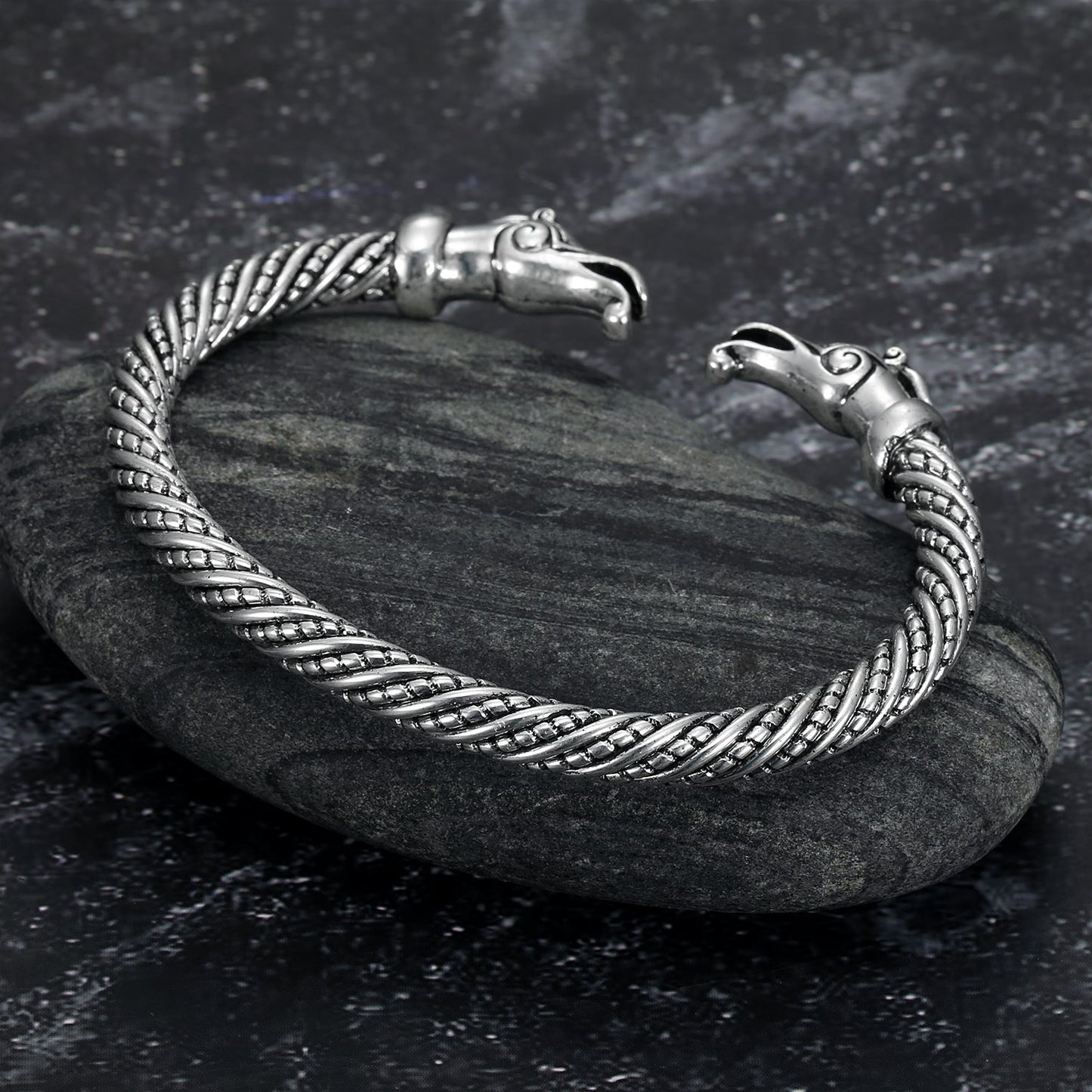 Nordic Pride Handcrafted Stainless Steel Basilisk Head Torc Bracelet