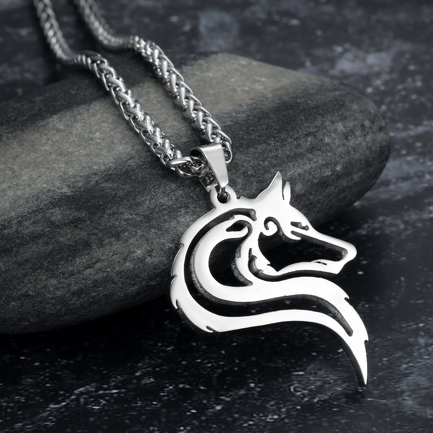 Nordic Pride Handcrafted Stainless Steel Odin's Grey Wolf  Head Pendant