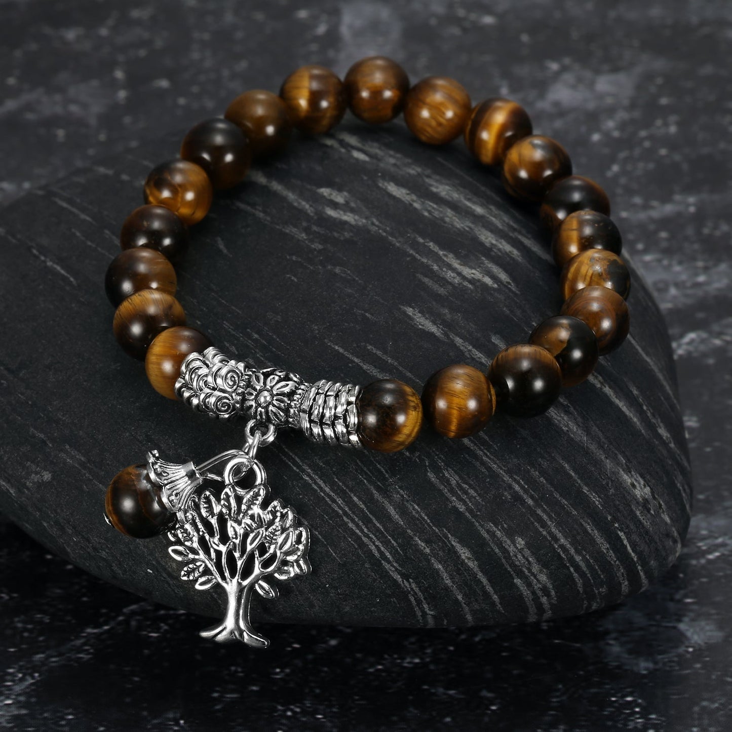 Nordic Pride Tiger Eye Gemstone Bracelet with Tree of Life Charm