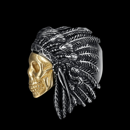 GOLDEN SKULL WARRIOR CHIEF RING