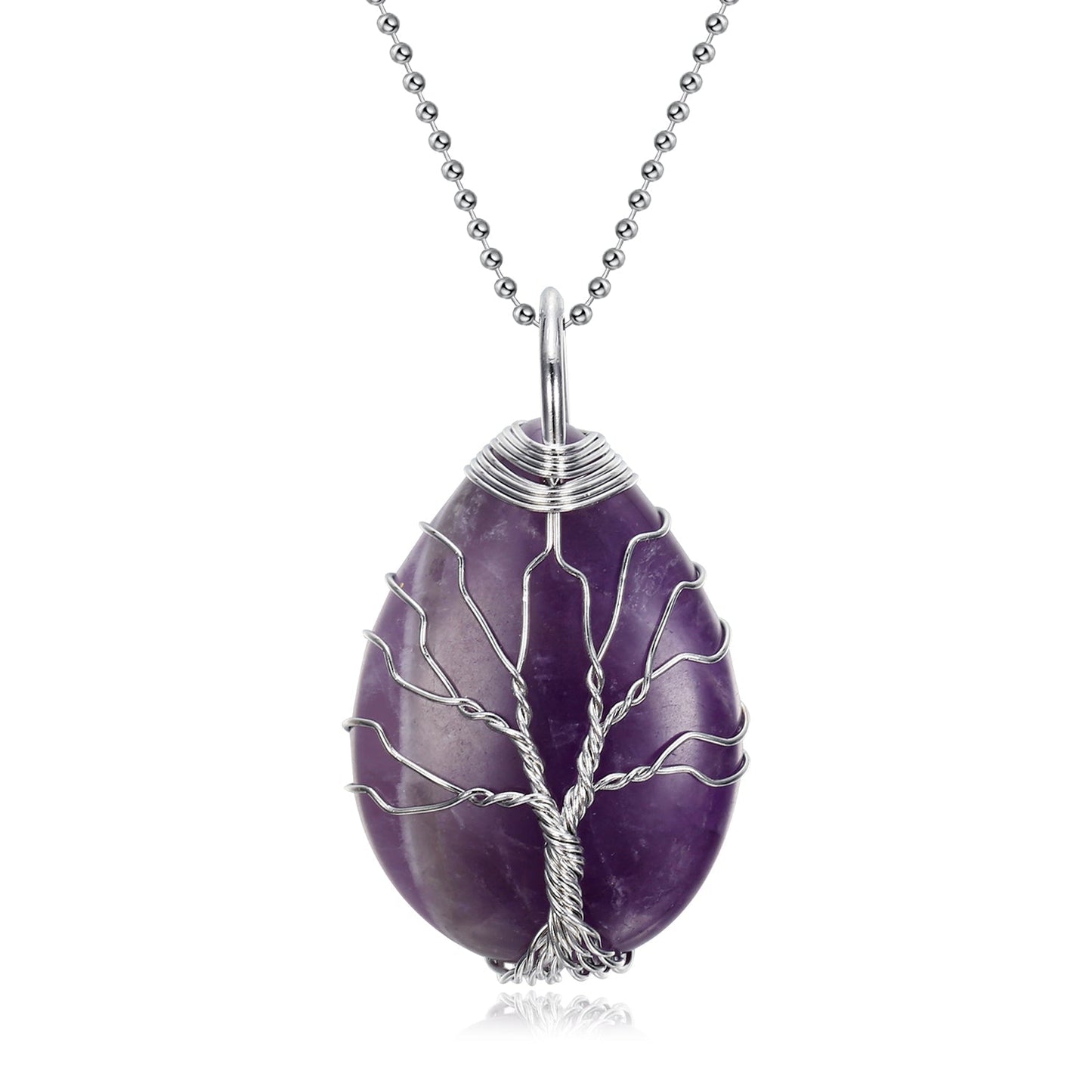 Nordic Pride Celtic Tree of Life Pendant & Chain on Teardrop Semi-Precious Stone