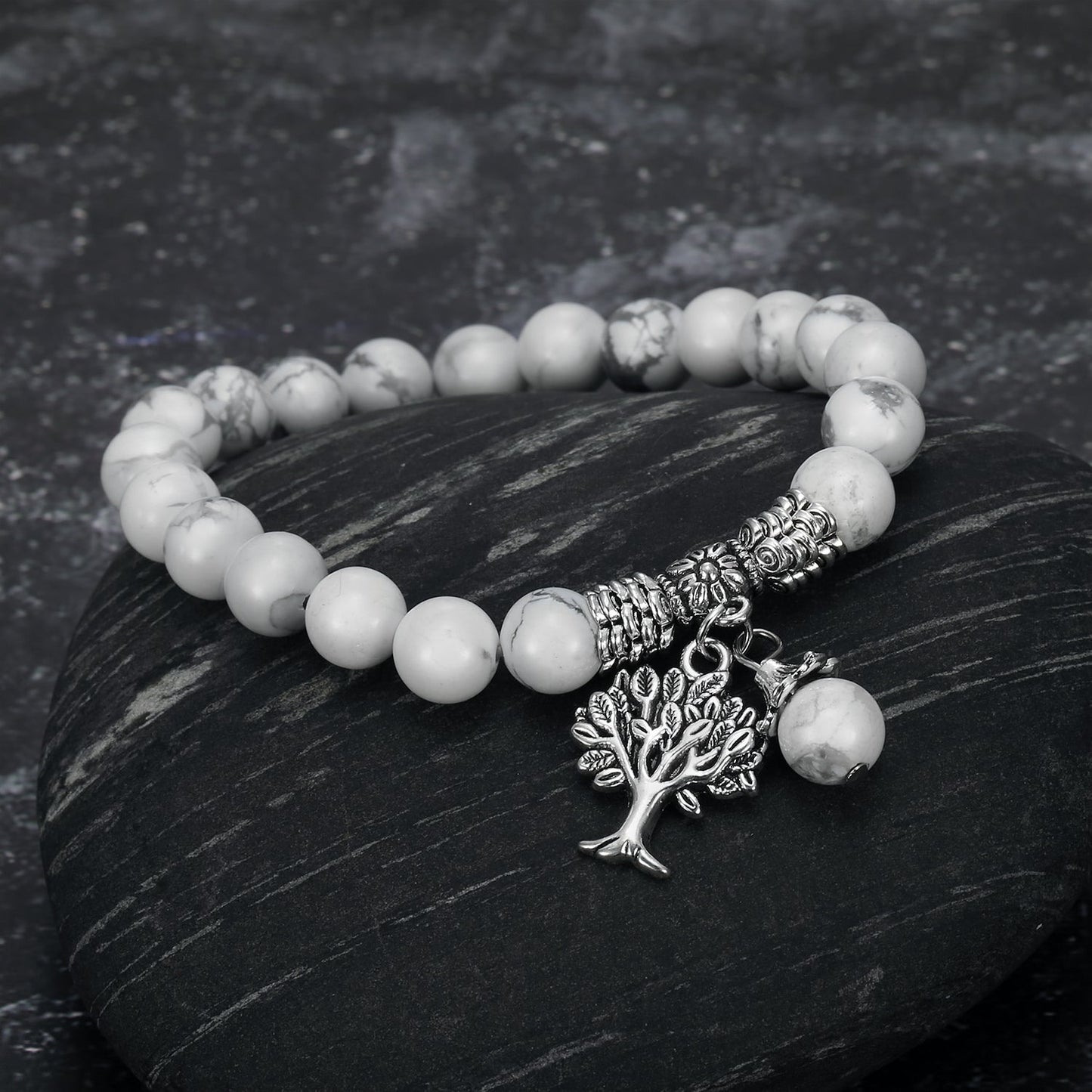Nordic Pride White Howlite Gemstone Bracelet with Tree of Life Charm