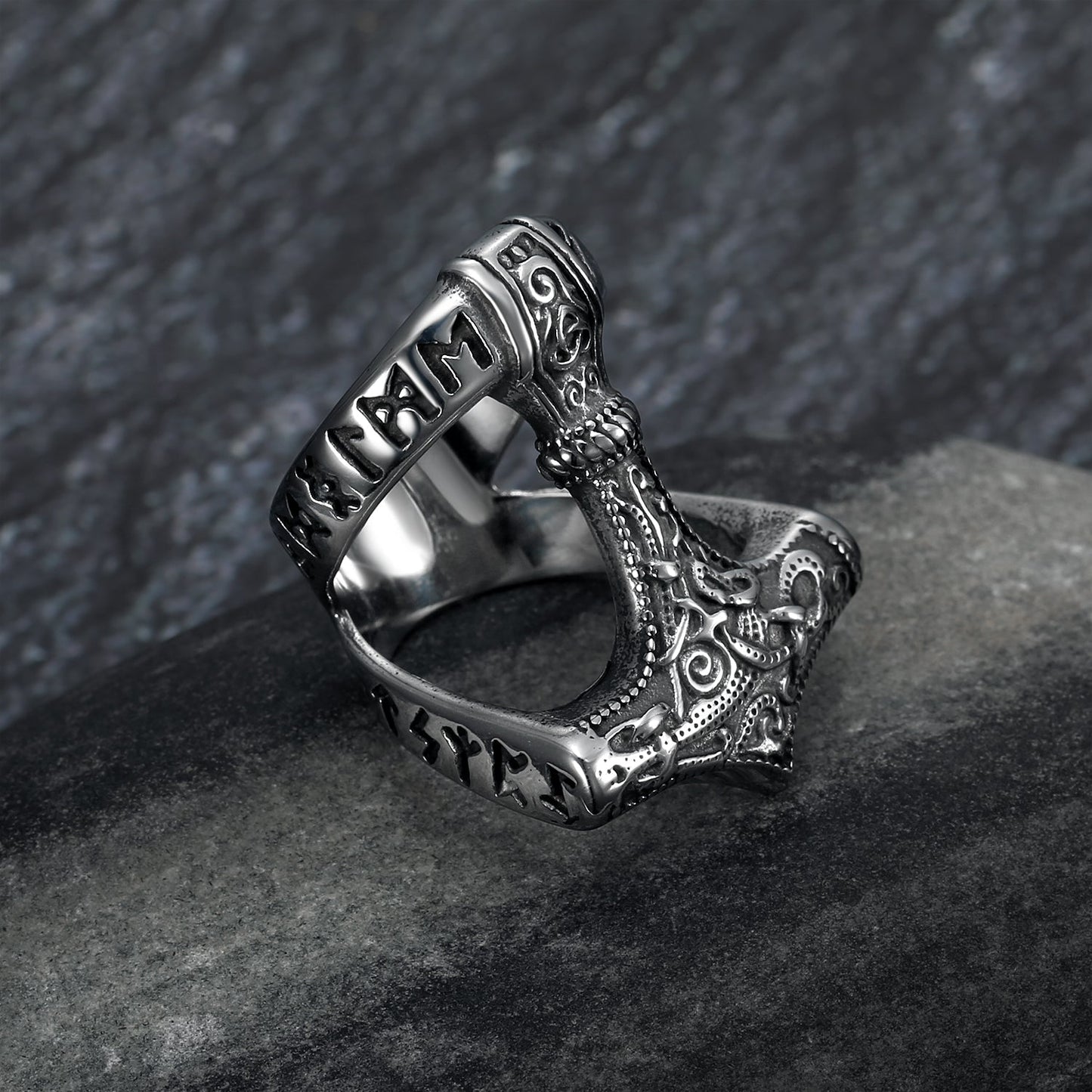 Nordic Pride Handcrafted Stainless Steel Open Thor's Gavel Ring