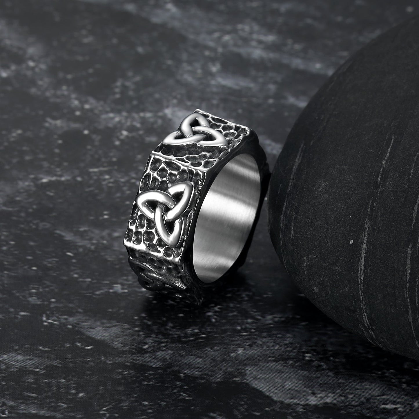 Nordic Pride Hexagonal Handcrafted Stainless Steel Triquetra Ring