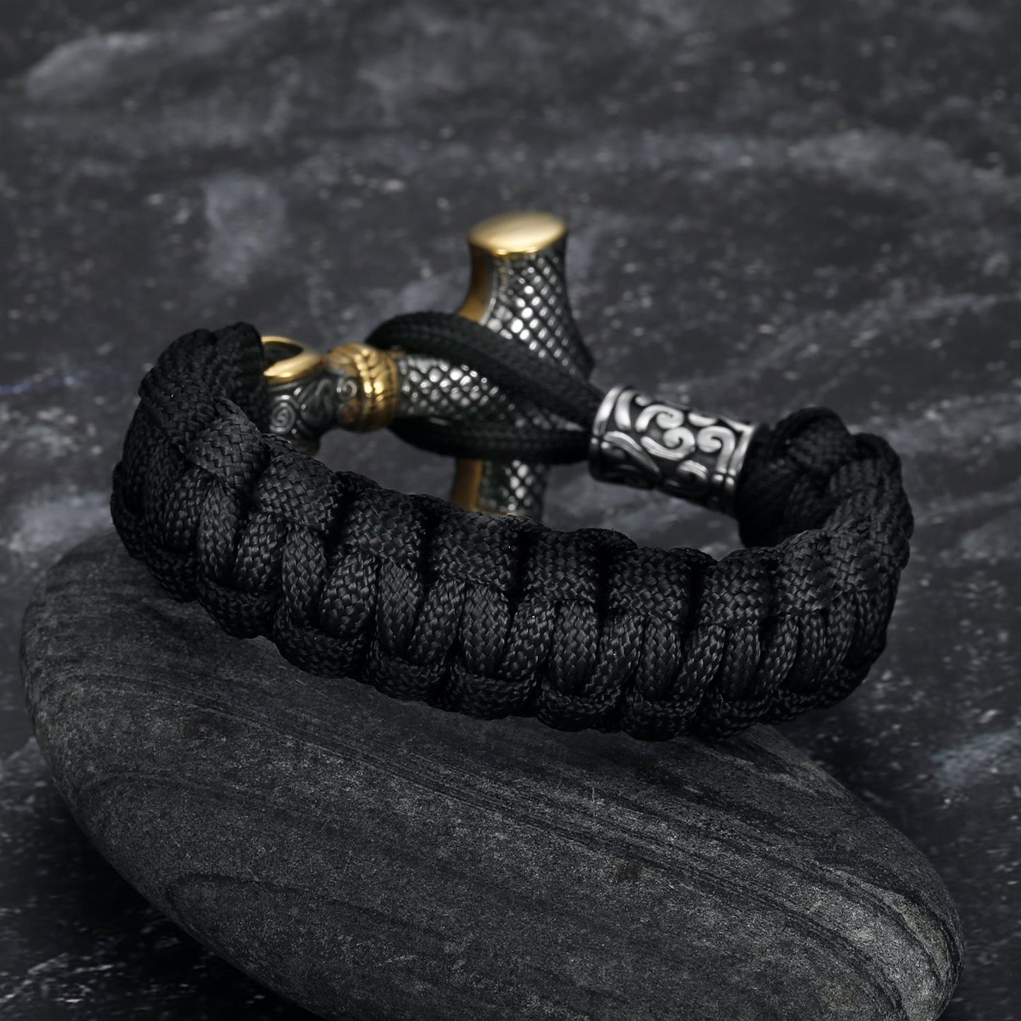 Nordic Pride Handcrafted Stainless Steel Paracord and Mjolnir Bracelet