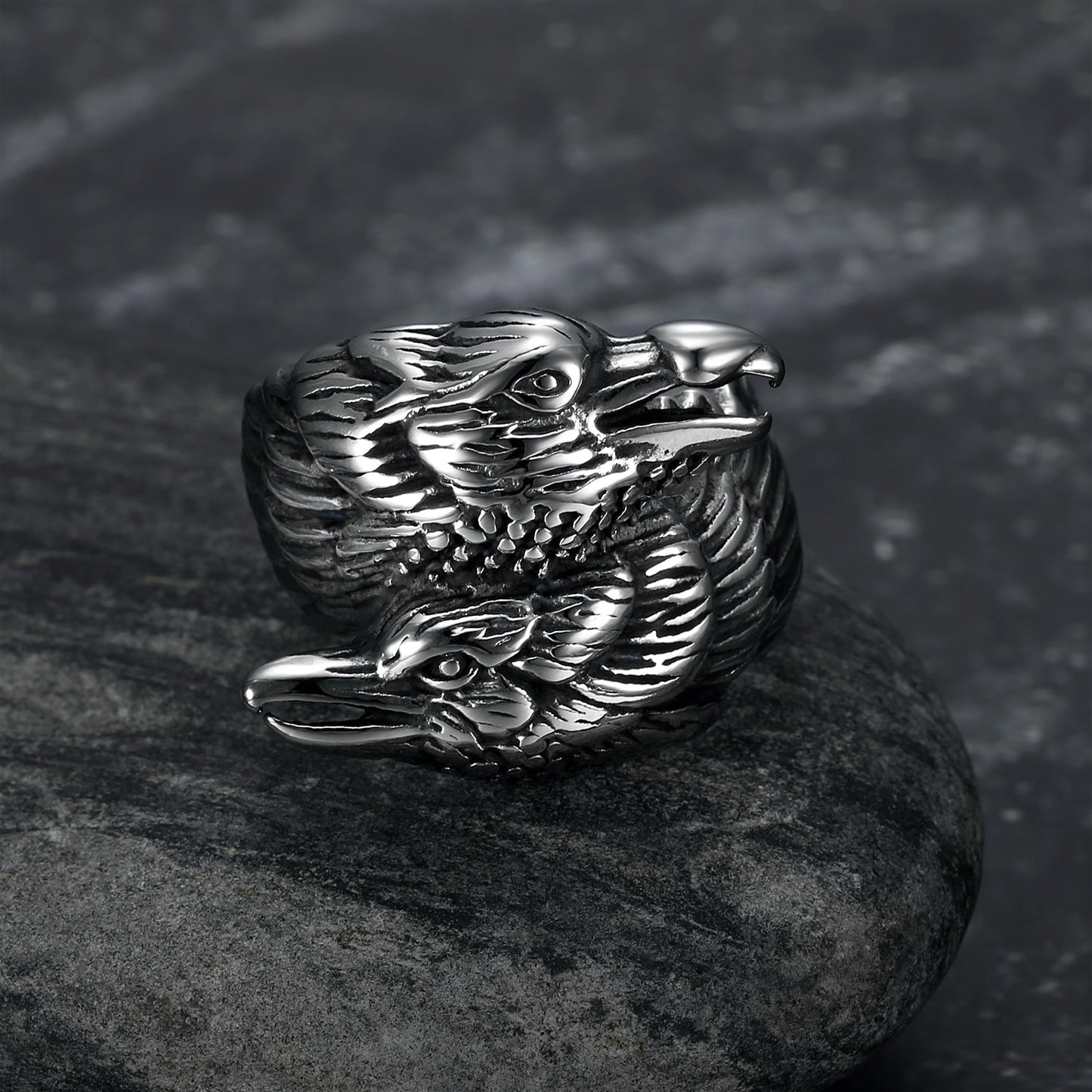 Nordic Pride Handcrafted Stainless Steel Twin Raven Ring