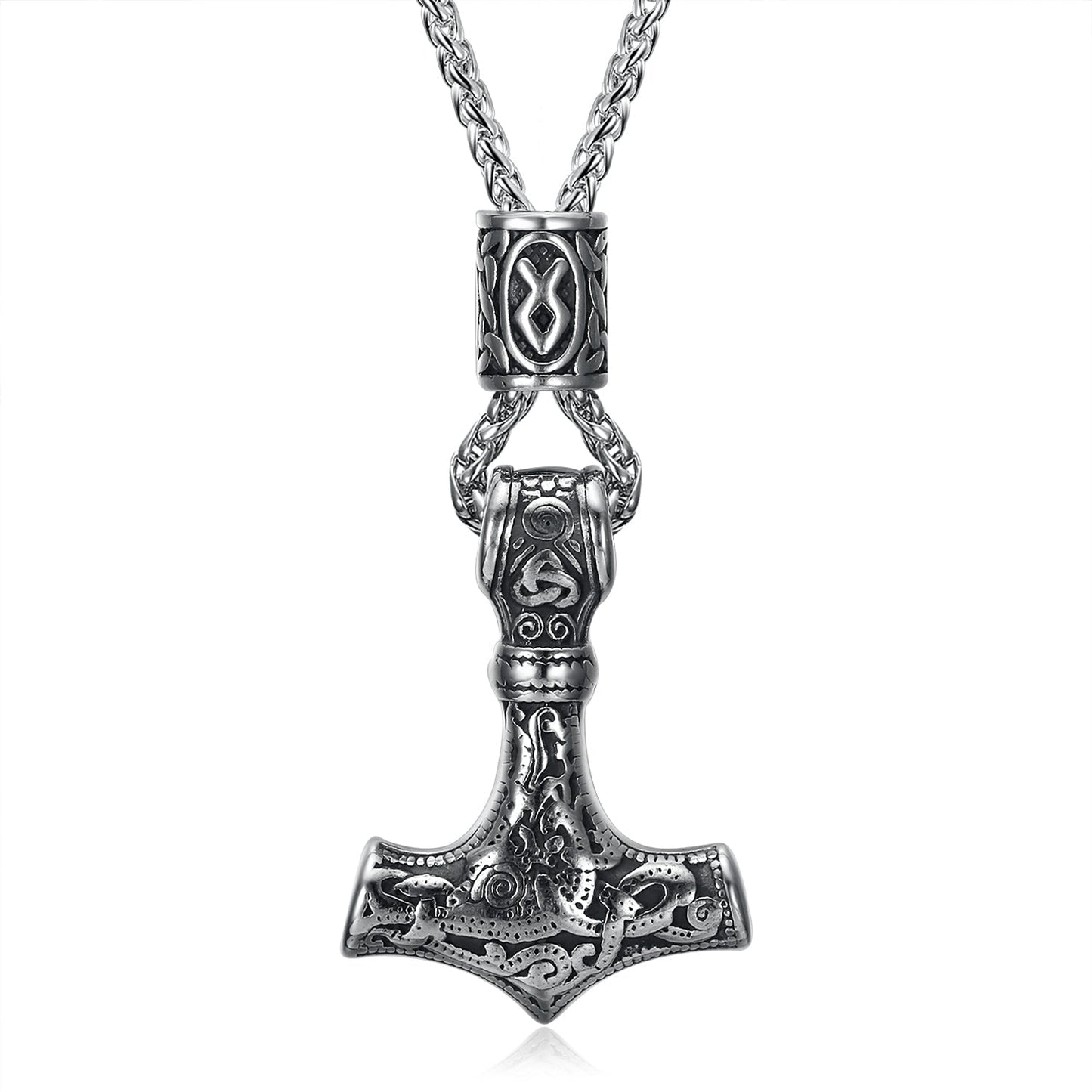 Nordic Pride Handcrafted Stainless Steel Mjolnir and Othala Pendant