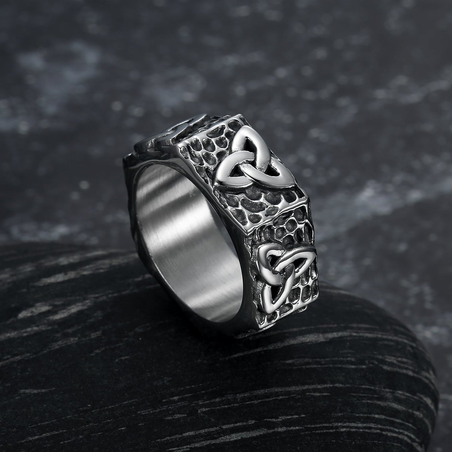 Nordic Pride Hexagonal Handcrafted Stainless Steel Triquetra Ring