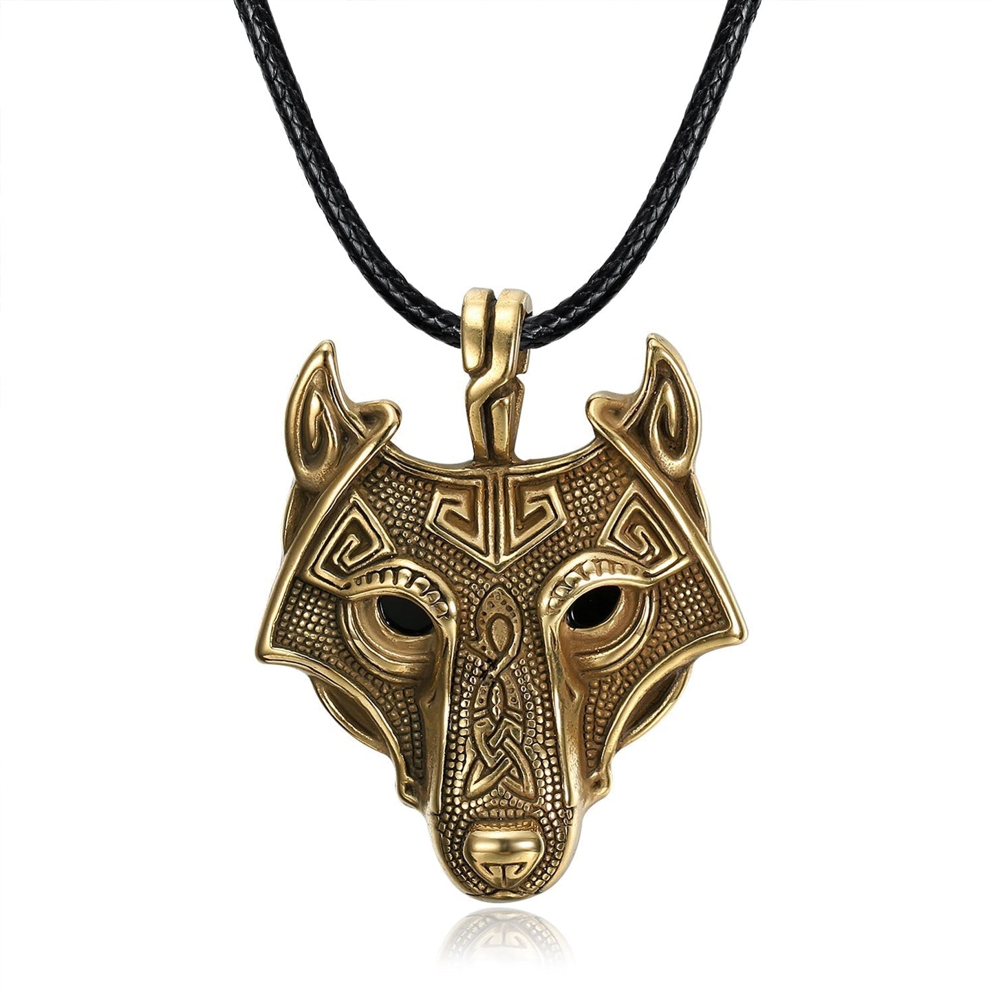 Nordic Pride Norse Grey Wolf  Head Pendant & Chain - Leather Chain