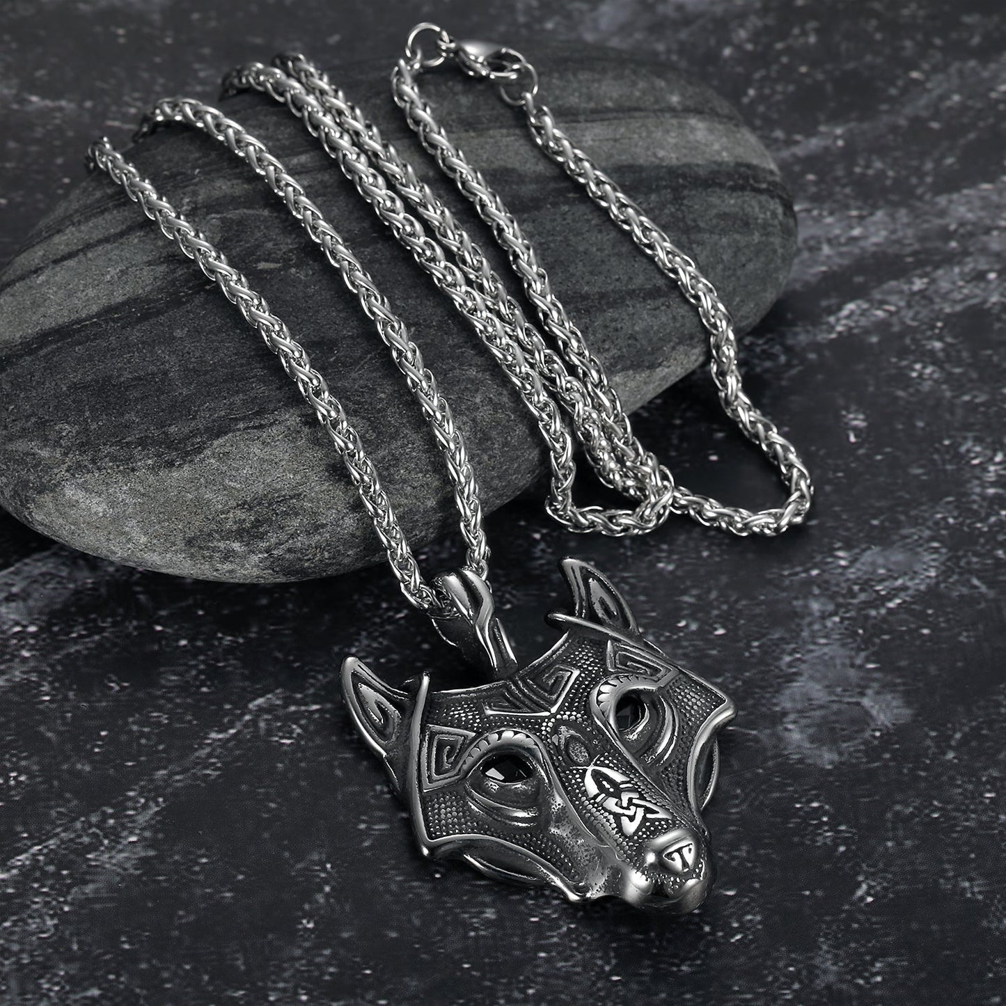 Nordic Pride Grey Wolf  Head Nordic Pendant - Metal Chain