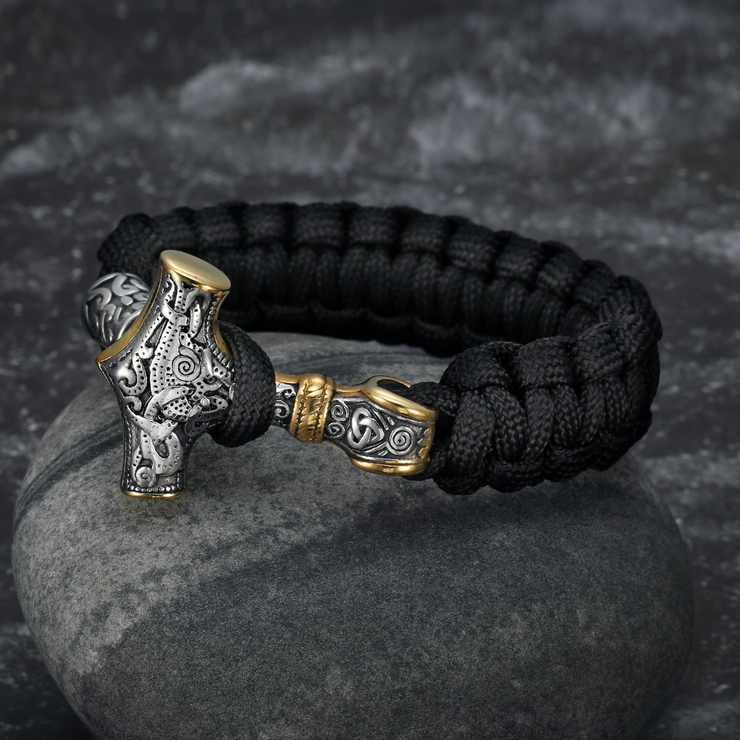 Nordic Pride Handcrafted Stainless Steel Paracord and Mjolnir Bracelet