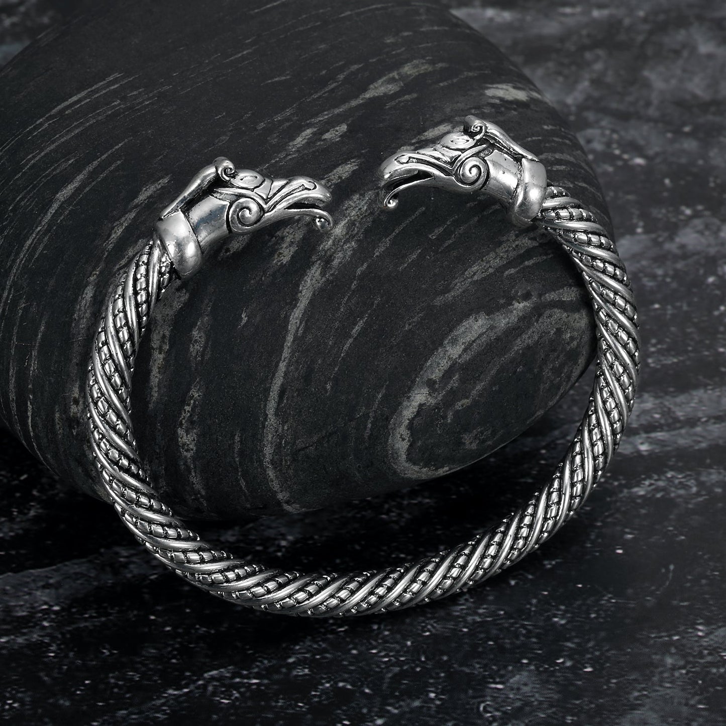 Nordic Pride Handcrafted Stainless Steel Basilisk Head Torc Bracelet