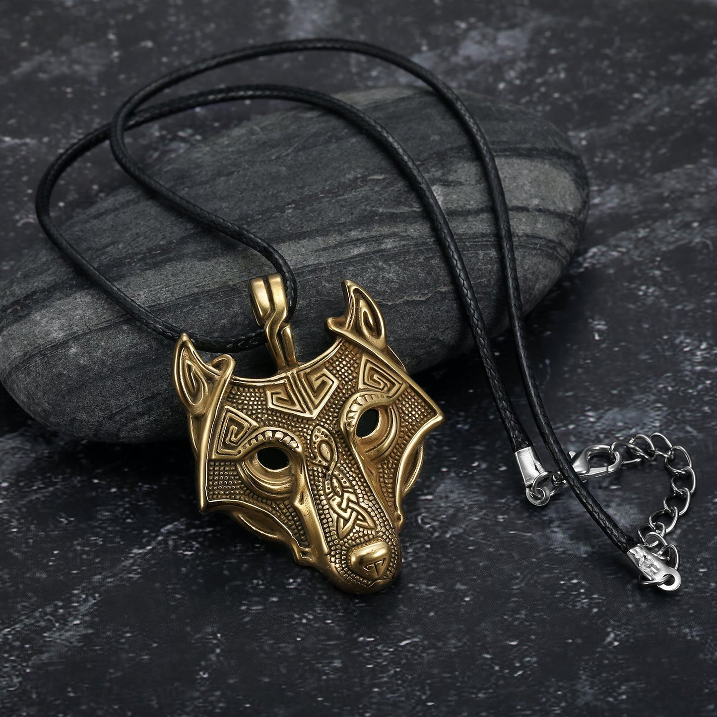 Nordic Pride Norse Grey Wolf  Head Pendant & Chain - Leather Chain