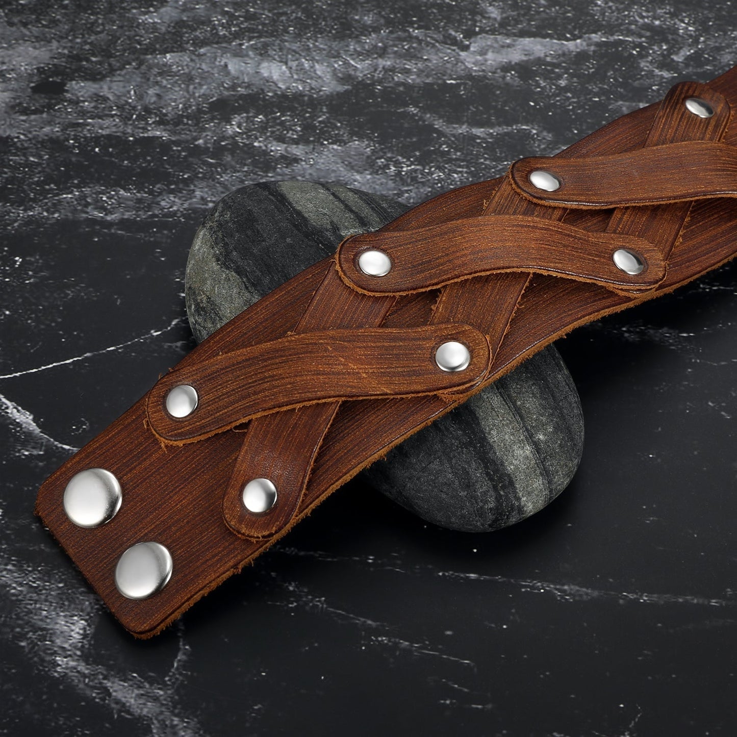 Nordic Pride Leather Cross-Over Studded Arm Ring