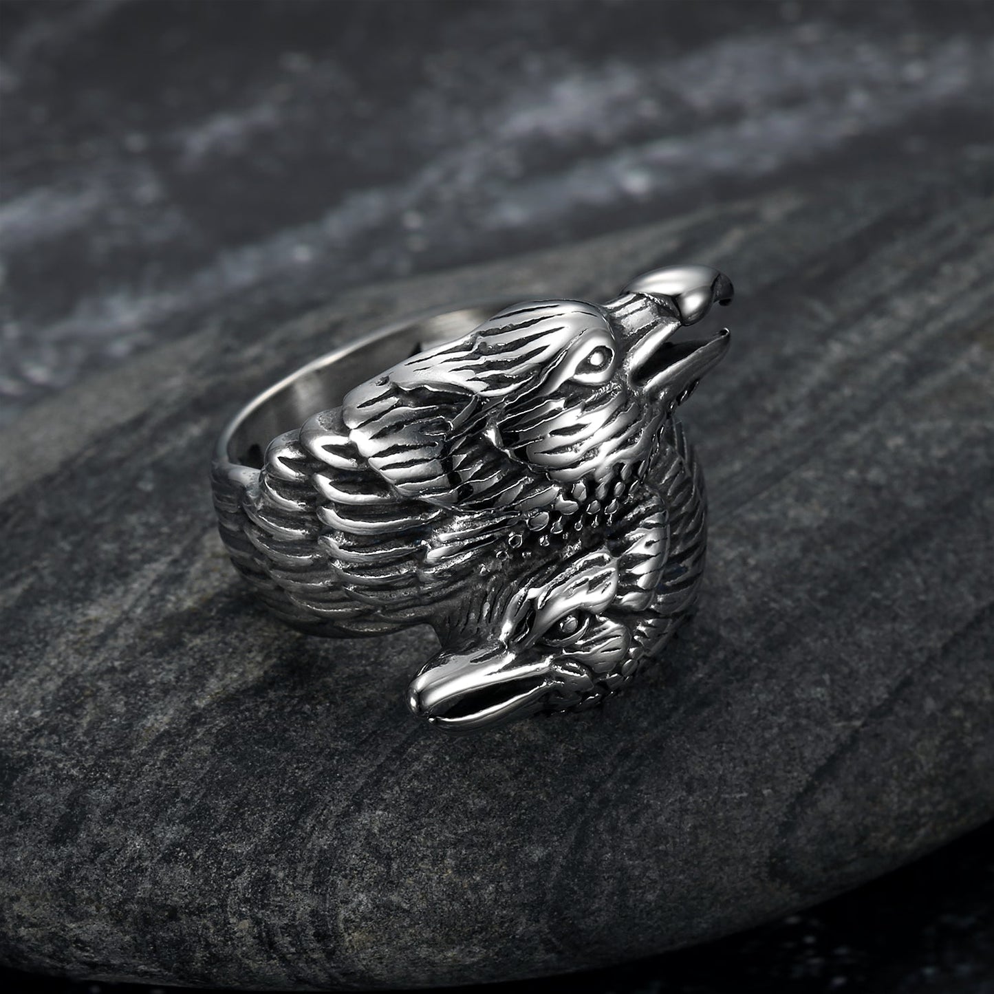 Nordic Pride Handcrafted Stainless Steel Twin Raven Ring