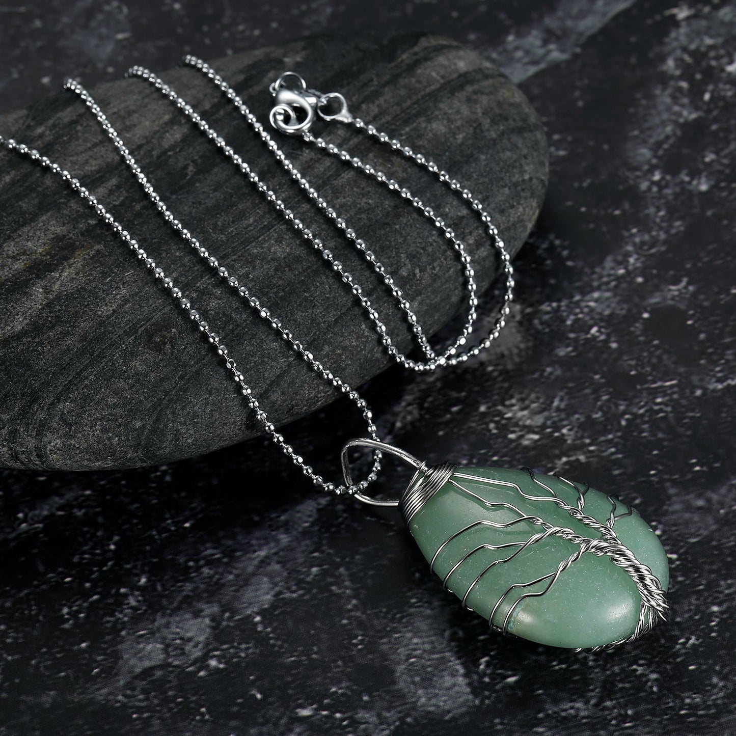 Nordic Pride Celtic Tree of Life Pendant & Chain on Teardrop Semi-Precious Stone