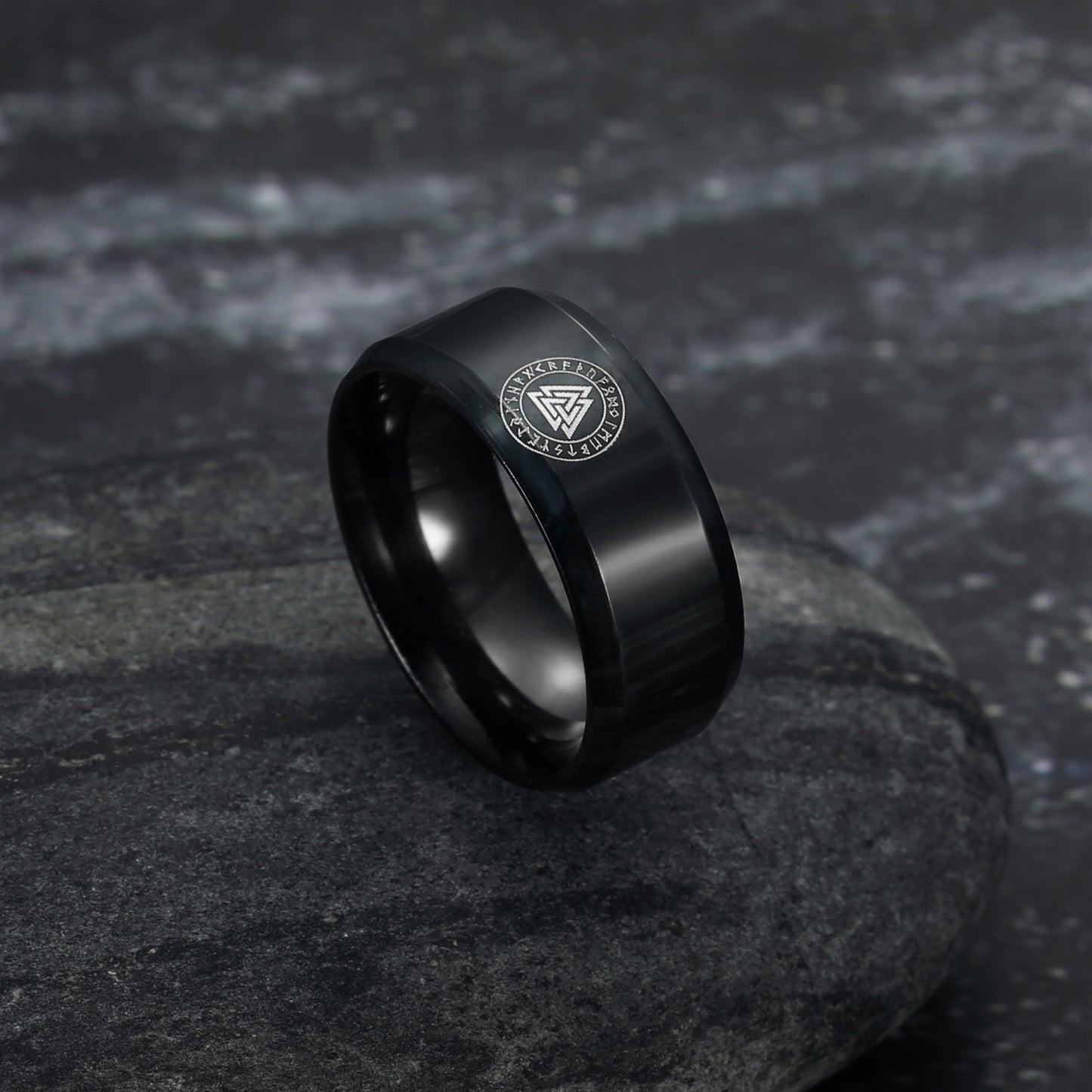 Nordic Pride Black Handcrafted Stainless Steel Valknut Symbol and Rune Ring