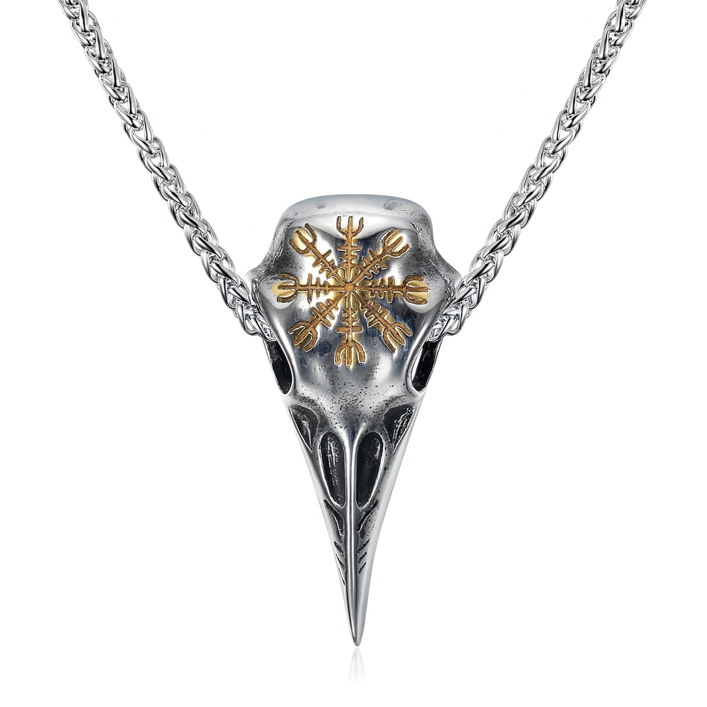 Nordic Pride Gold & Silver Handcrafted Stainless Steel Raven Skull and Helm of Terror Pendant