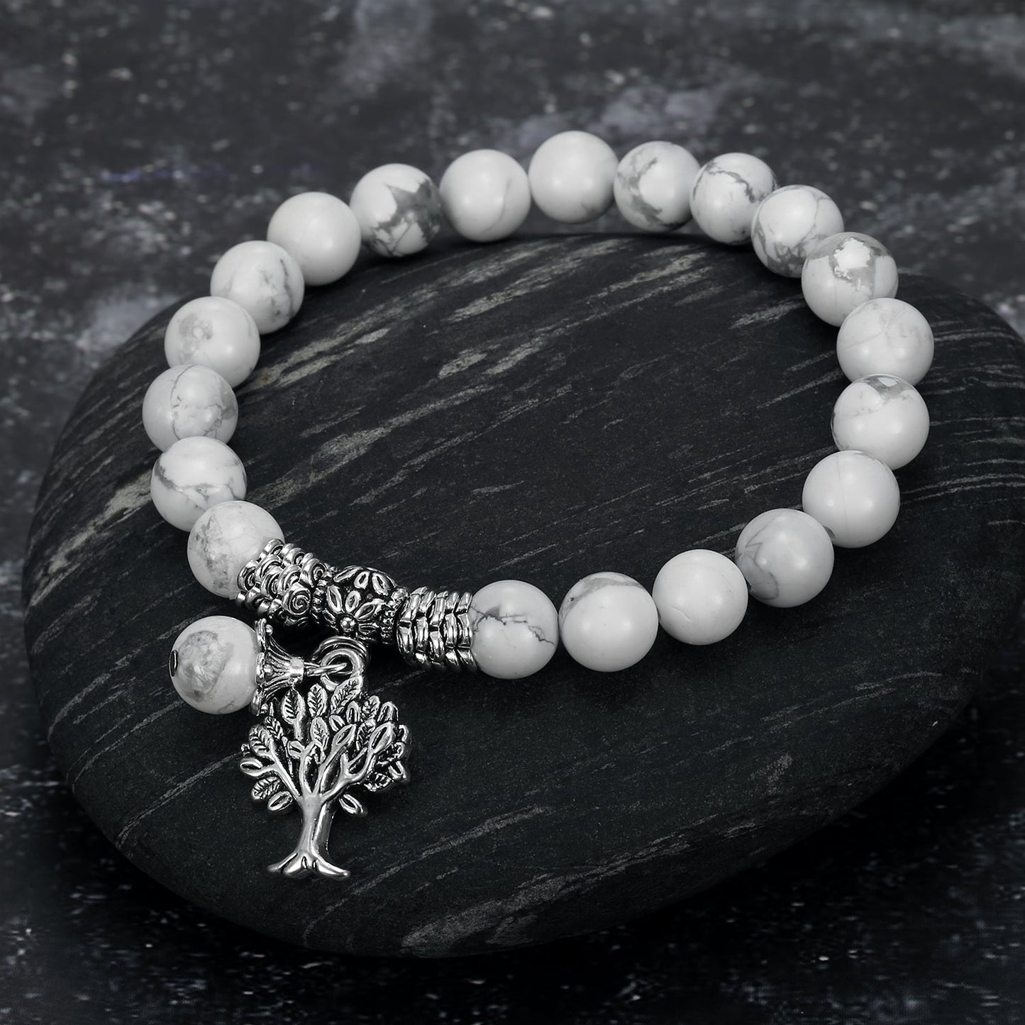 Nordic Pride White Howlite Gemstone Bracelet with Tree of Life Charm