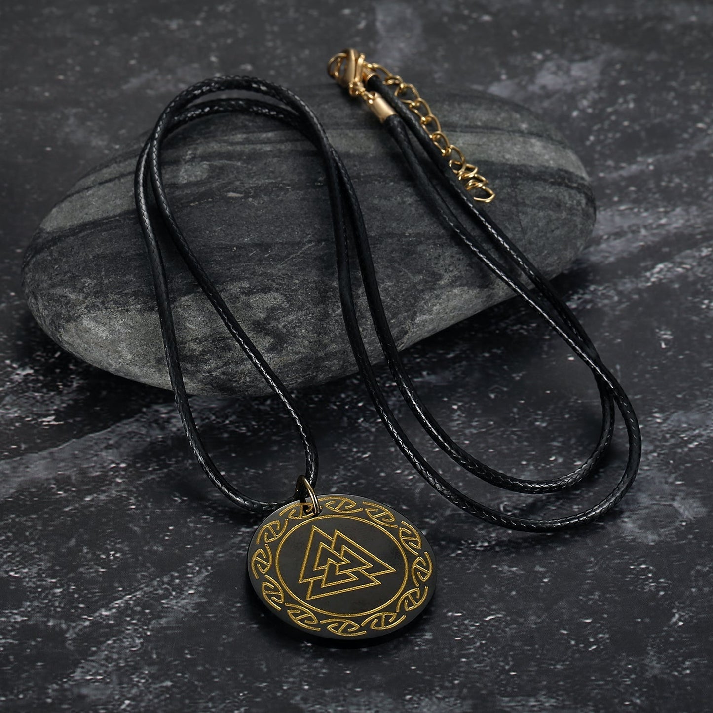 Nordic Pride Circular Horn Valknut Symbol Pendant & Chain