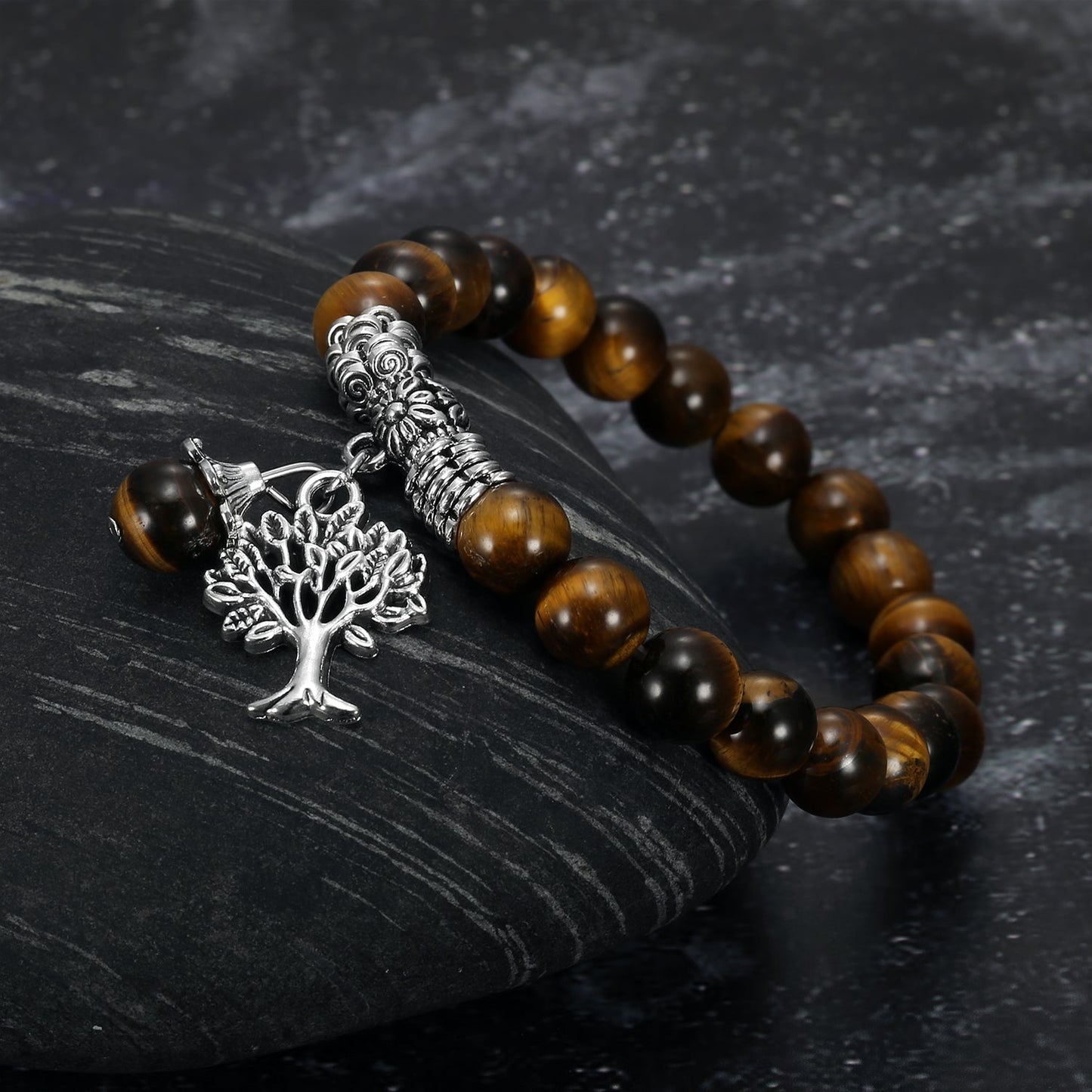 Nordic Pride Tiger Eye Gemstone Bracelet with Tree of Life Charm