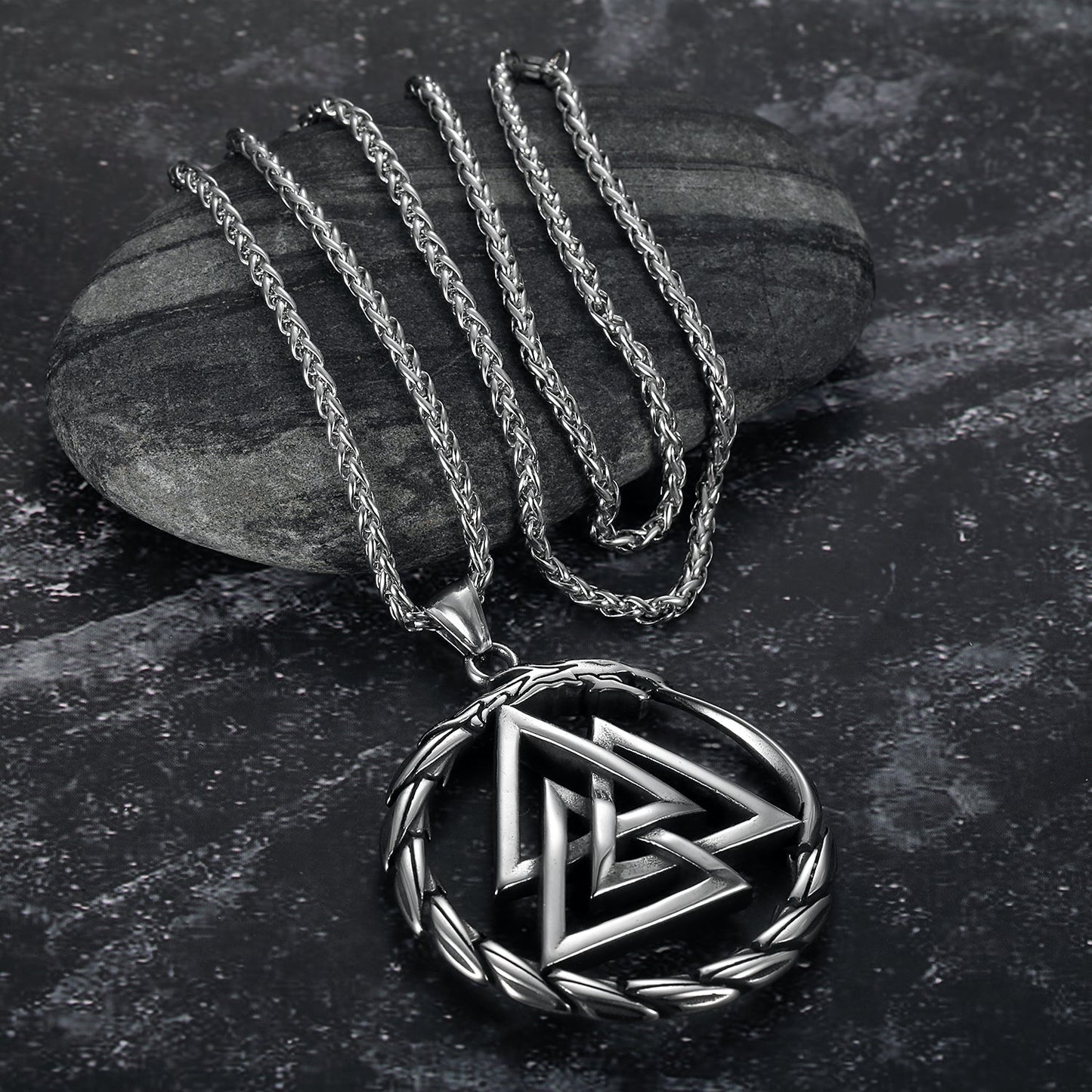 Nordic Pride Handcrafted Stainless Steel Valknut Symbol and Jormungand Pendant