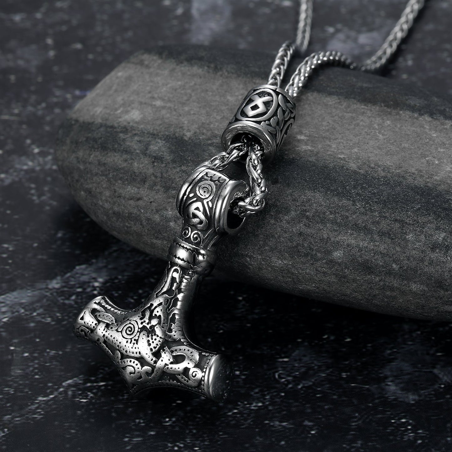 Nordic Pride Handcrafted Stainless Steel Mjolnir and Othala Pendant