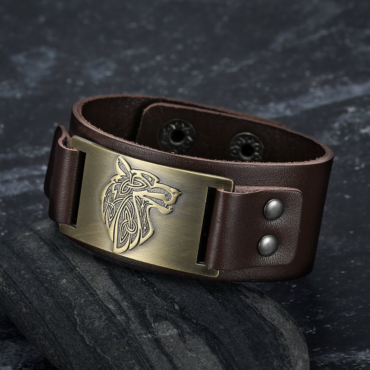 Nordic Pride Leather Nordic Grey Wolf  Head Arm Cuff