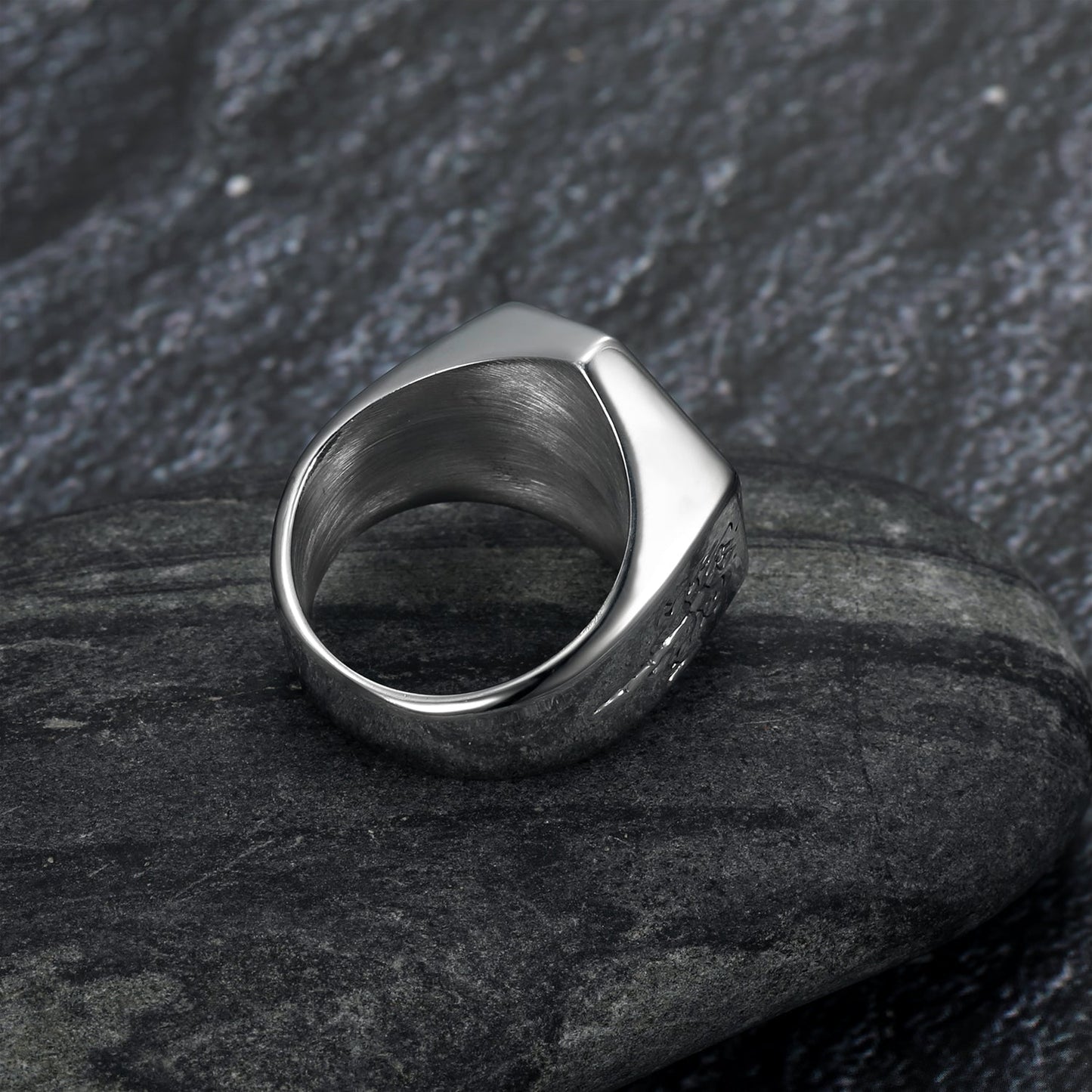 Nordic Pride Handcrafted Stainless Steel Hexagonal Icelandic Stave & Valknut Symbol Rune Ring