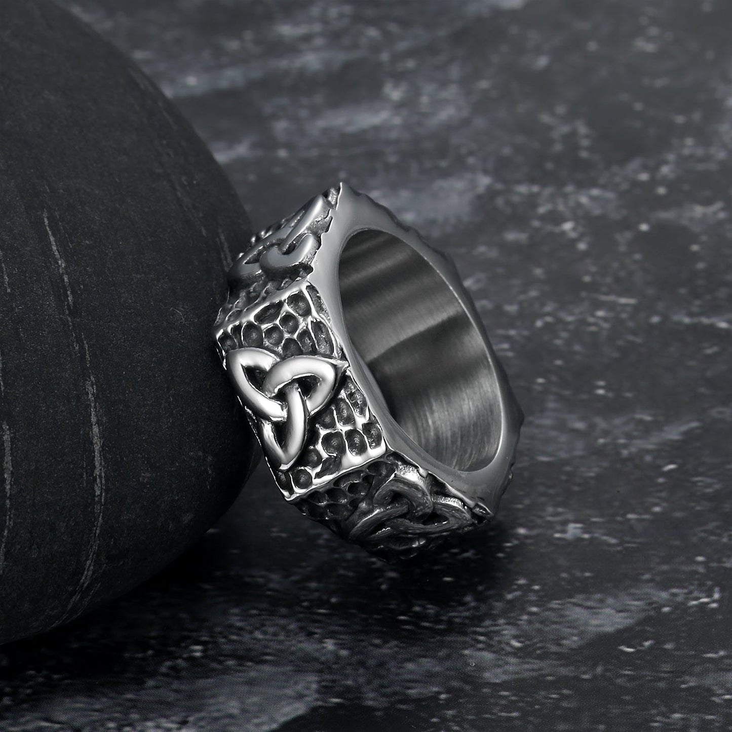 Nordic Pride Hexagonal Handcrafted Stainless Steel Triquetra Ring