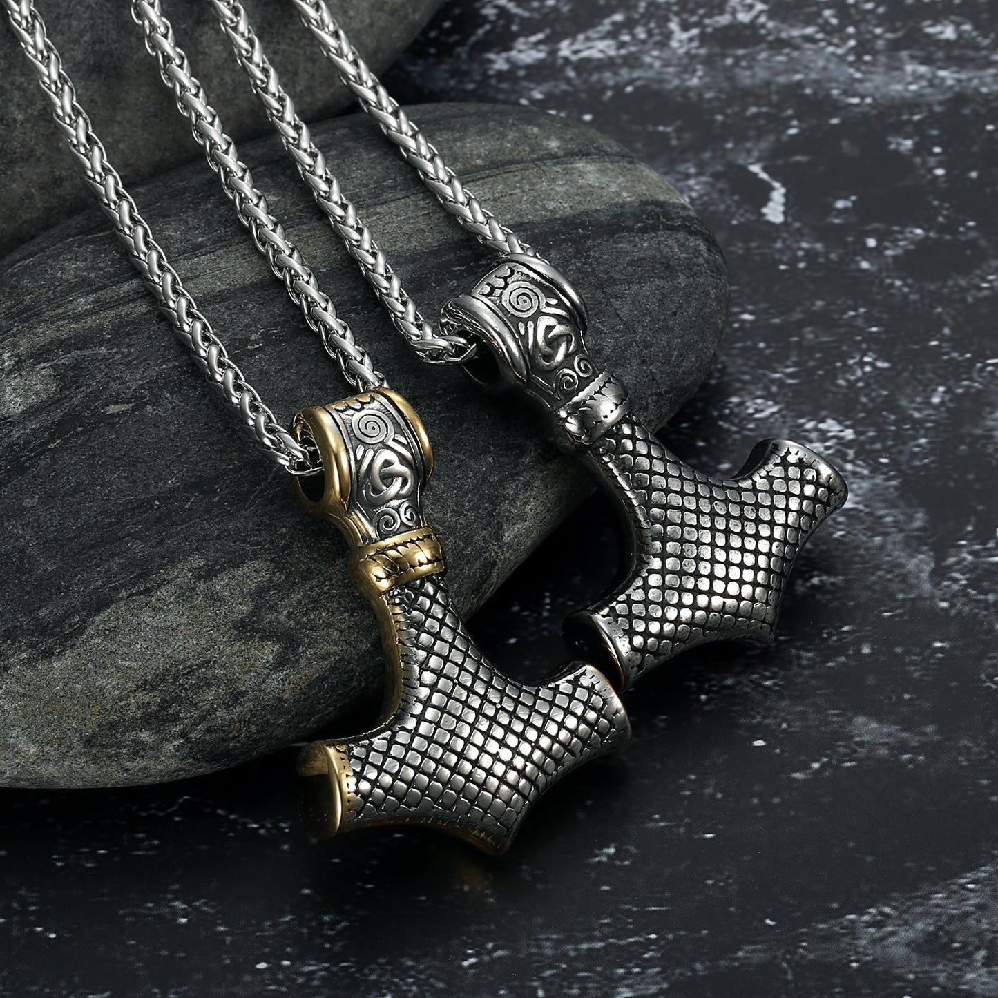 Nordic Pride Handcrafted Stainless Steel Mjolnir and Othala Pendant