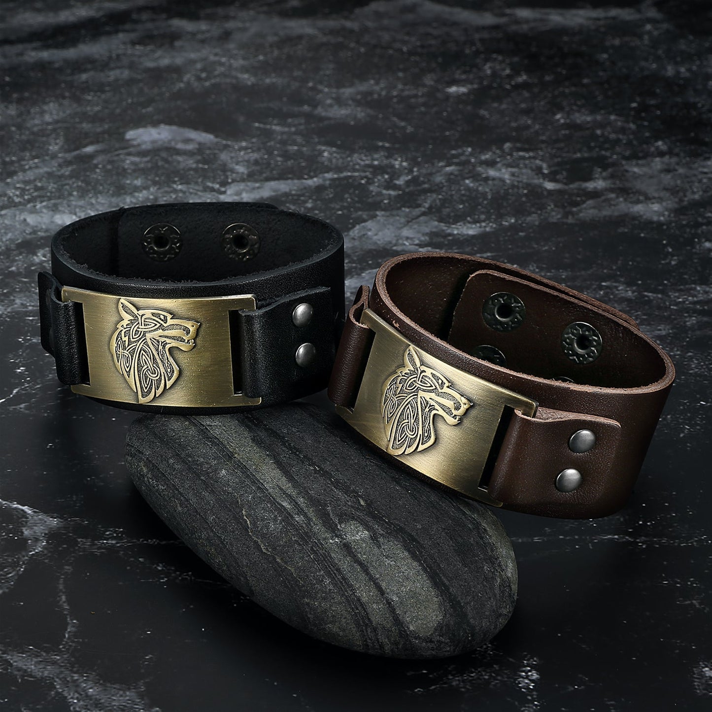 Nordic Pride Leather Nordic Grey Wolf  Head Arm Cuff
