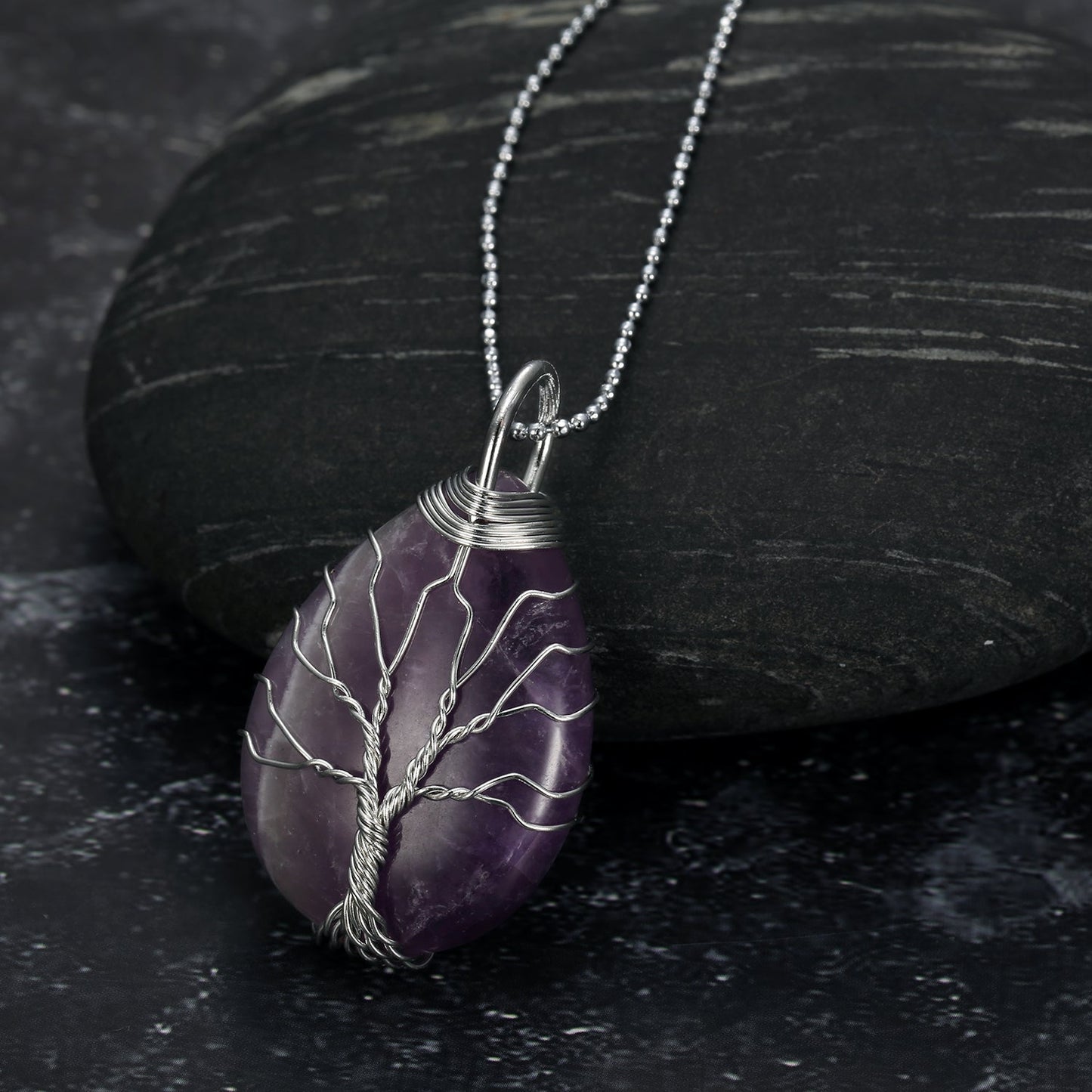 Nordic Pride Celtic Tree of Life Pendant & Chain on Teardrop Semi-Precious Stone