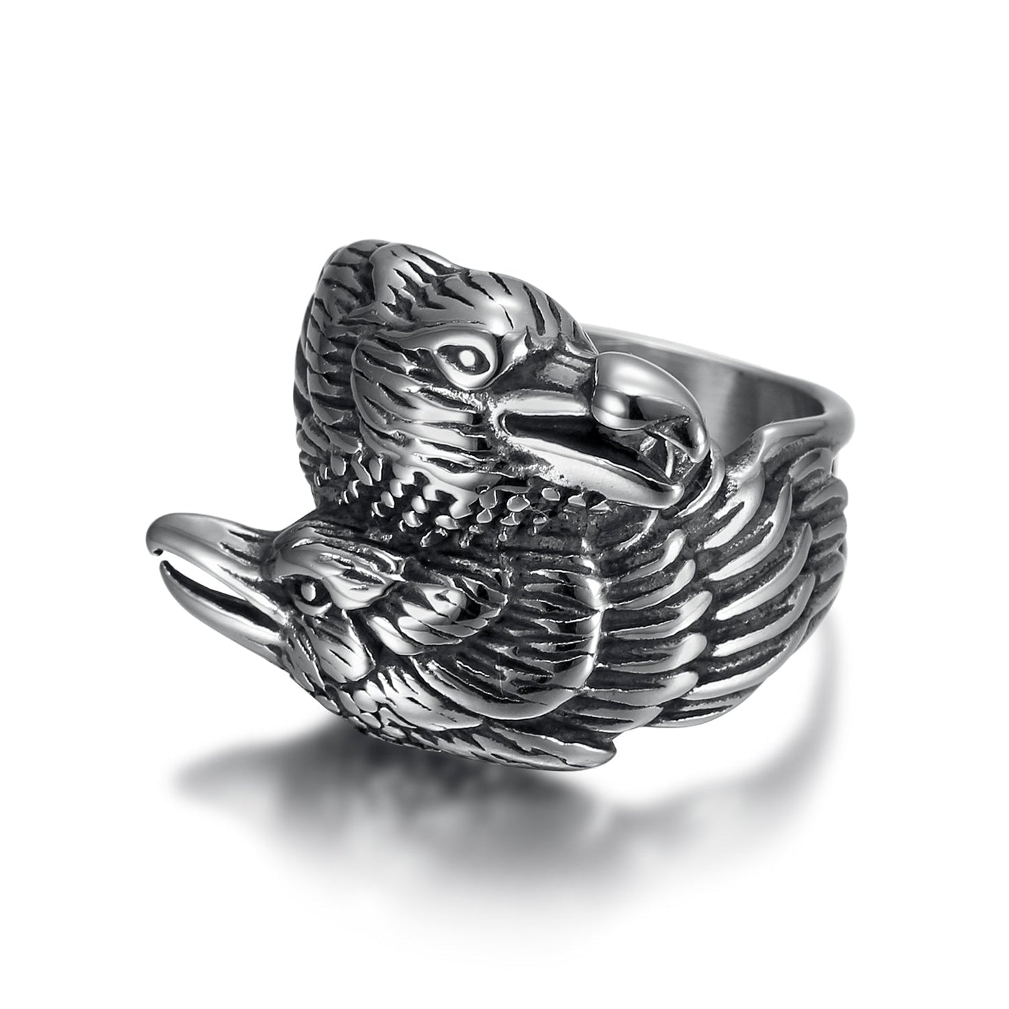 Nordic Pride Handcrafted Stainless Steel Twin Raven Ring