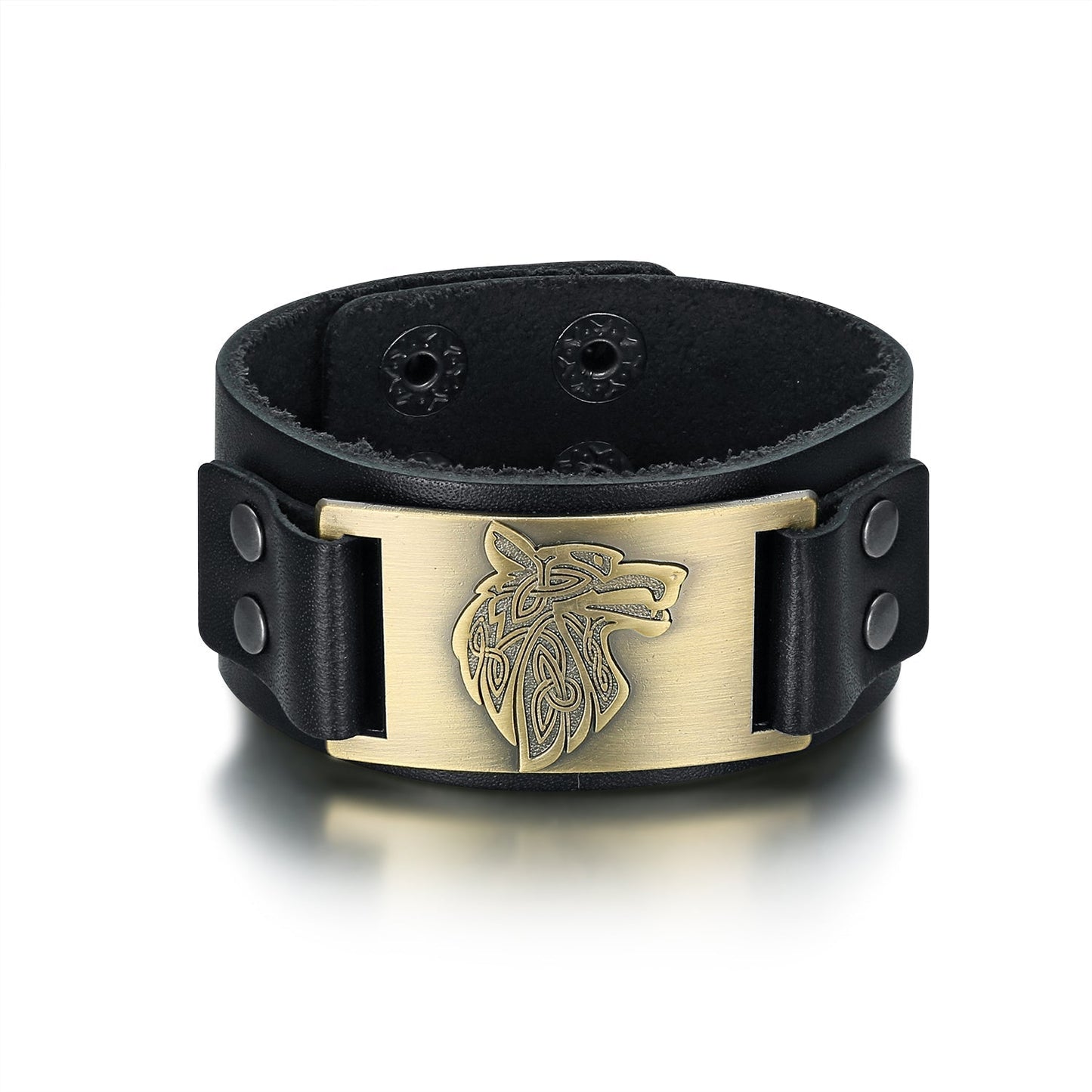 Nordic Pride Leather Nordic Grey Wolf  Head Arm Cuff