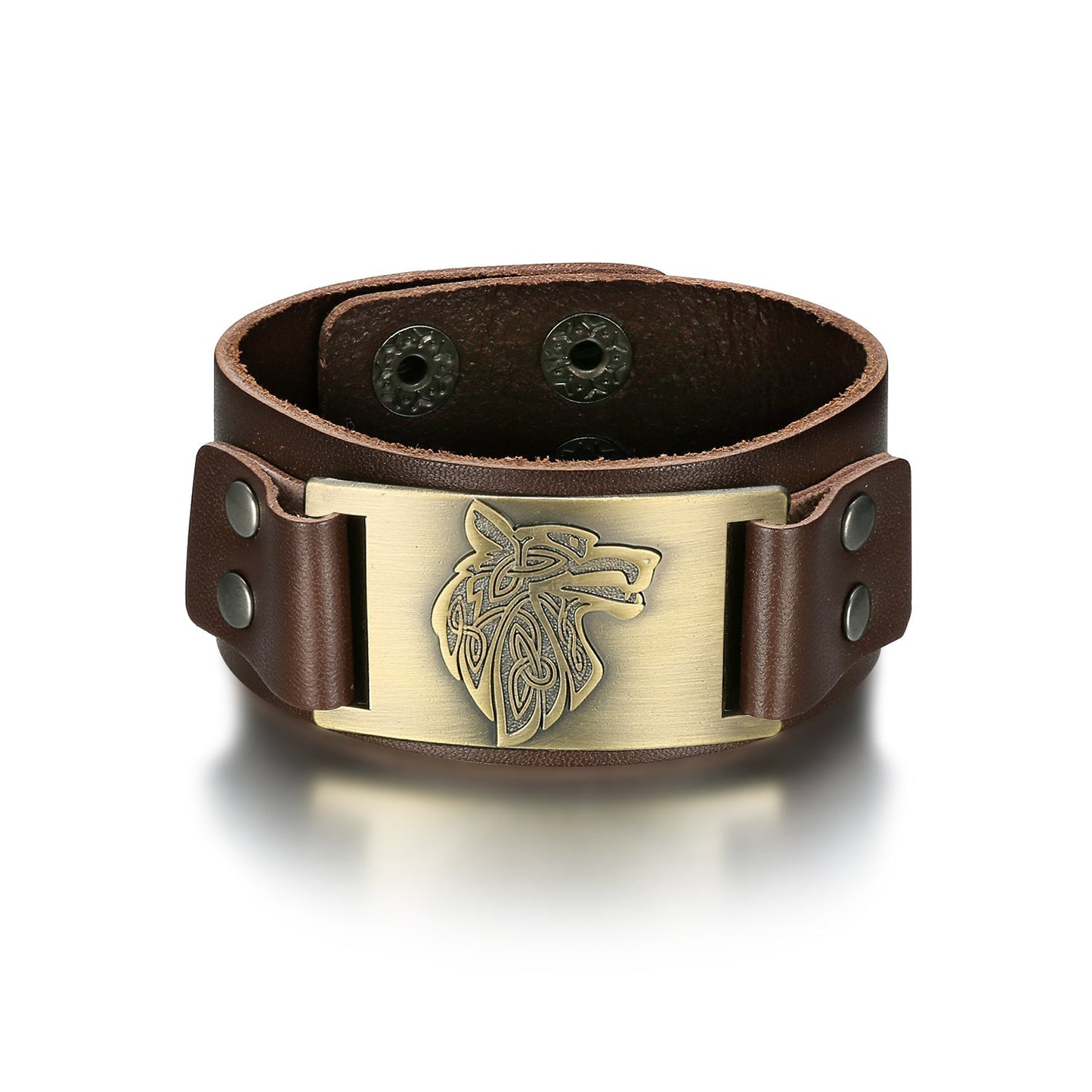 Nordic Pride Leather Nordic Grey Wolf  Head Arm Cuff