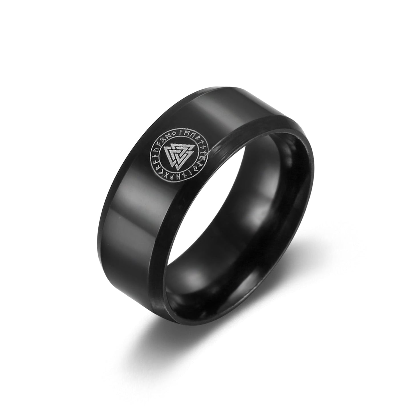 Nordic Pride Black Handcrafted Stainless Steel Valknut Symbol and Rune Ring