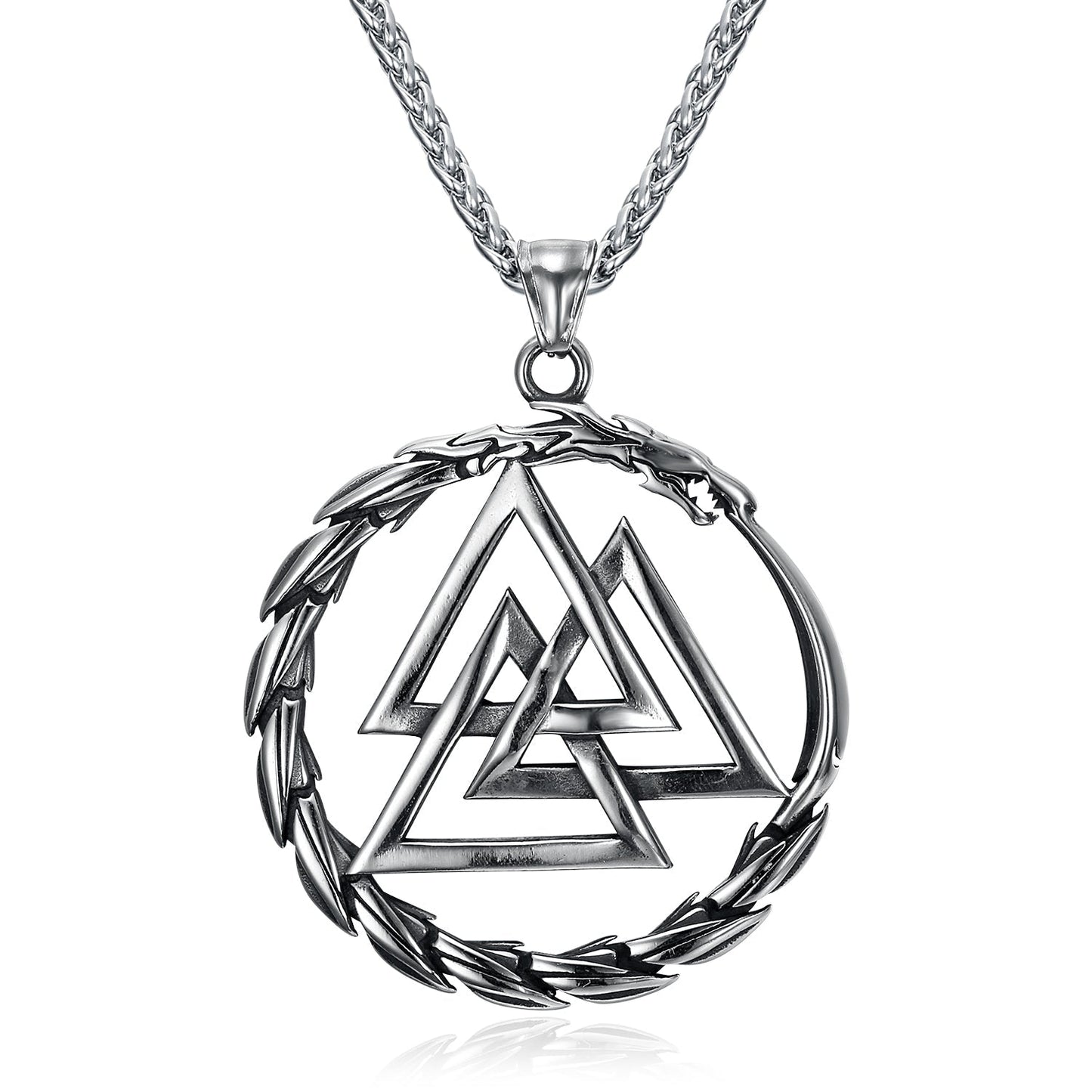 Nordic Pride Handcrafted Stainless Steel Valknut Symbol and Jormungand Pendant