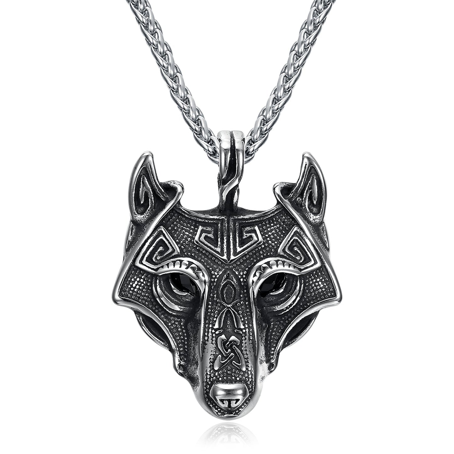 Nordic Pride Grey Wolf  Head Nordic Pendant - Metal Chain