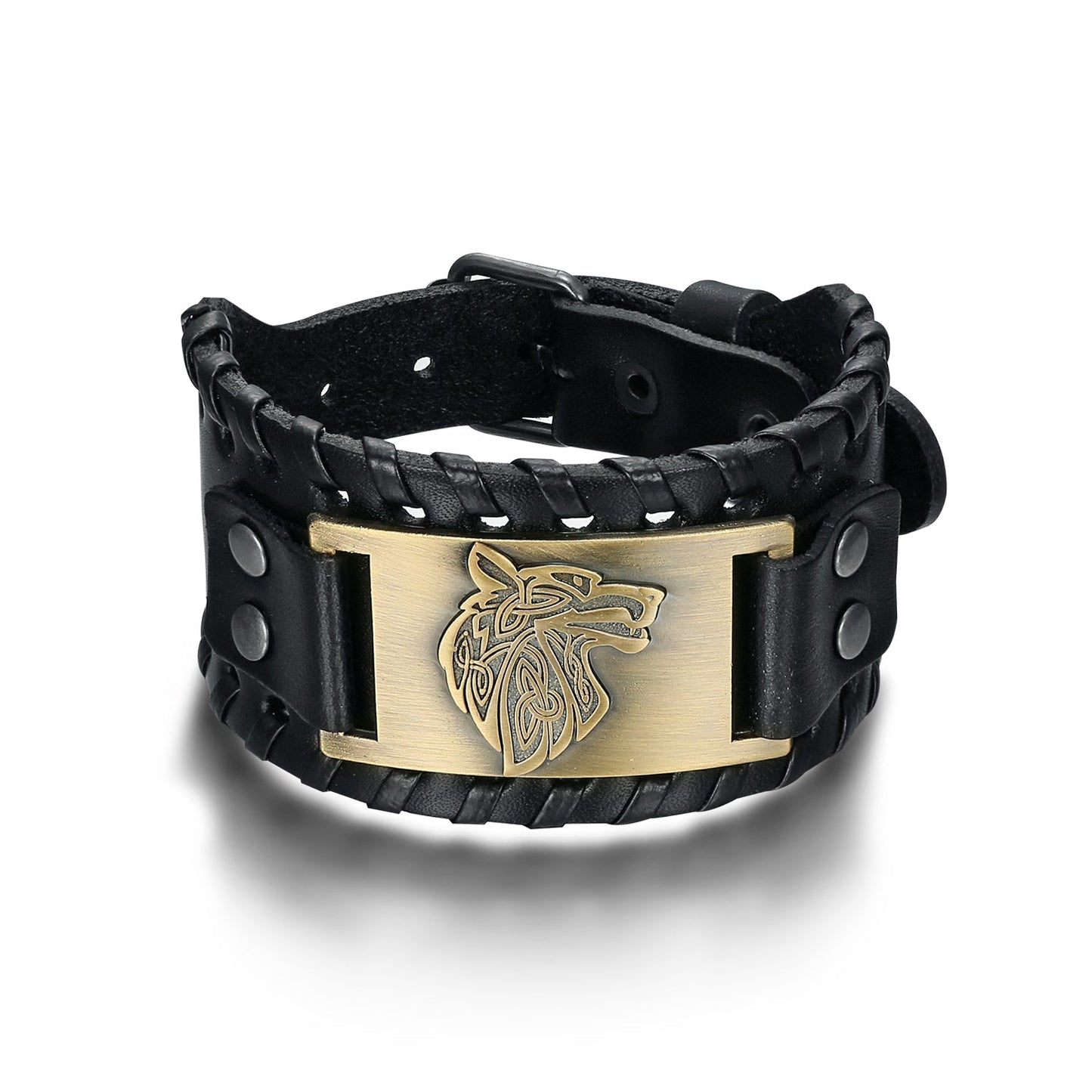 Nordic Pride Leather Buckle Arm Cuff With Fenrir Design