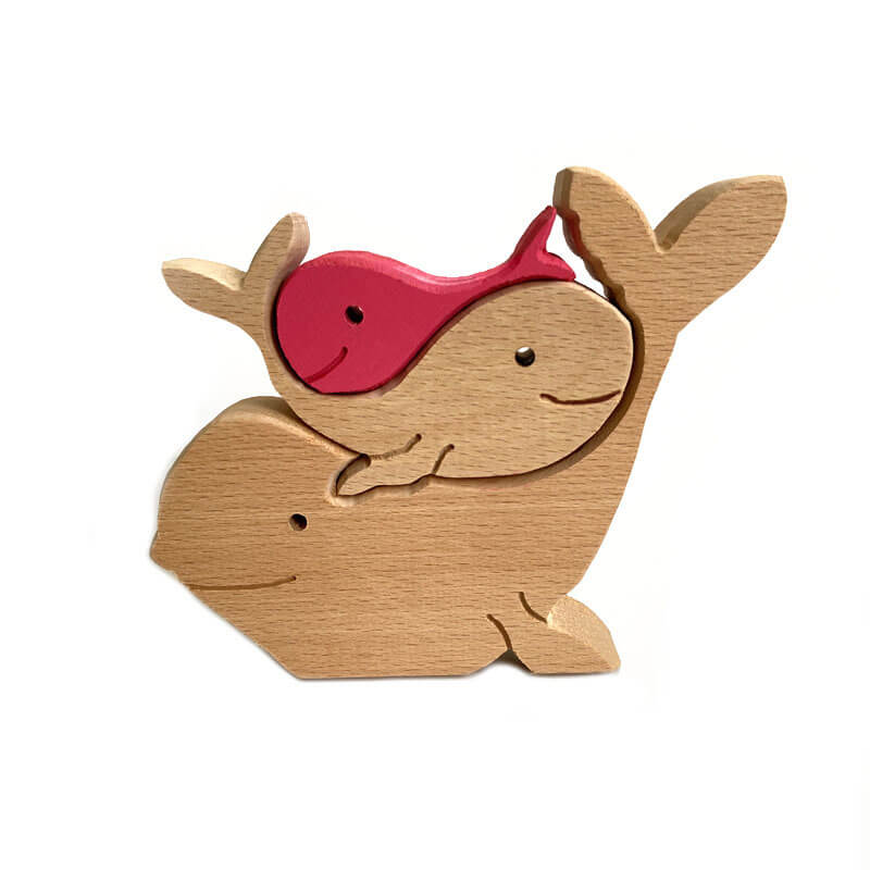 Red Whale Family Handmade Wooden 3D Puzzle